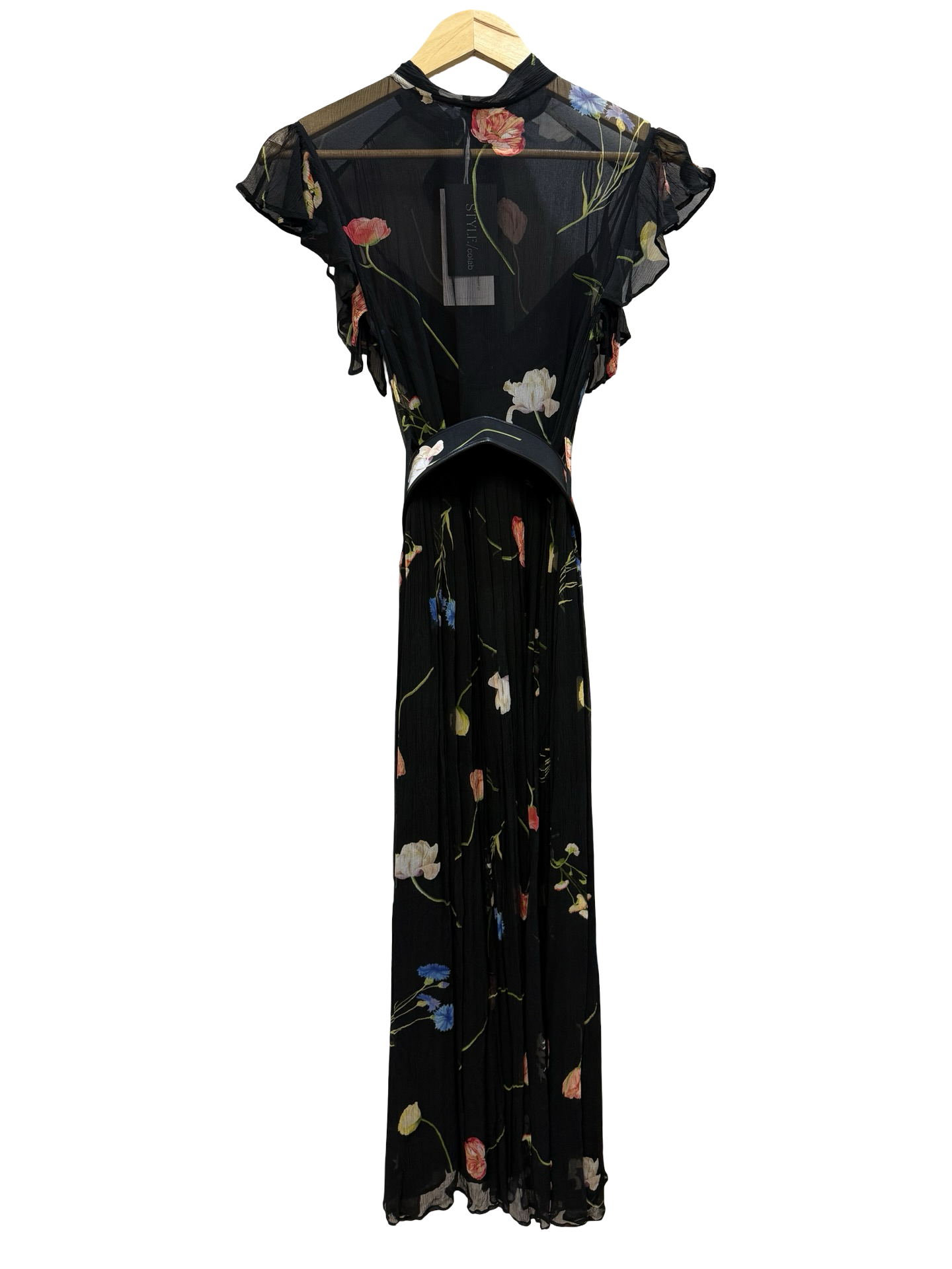 Leo Lin Black Floral Dress w/Belt 6