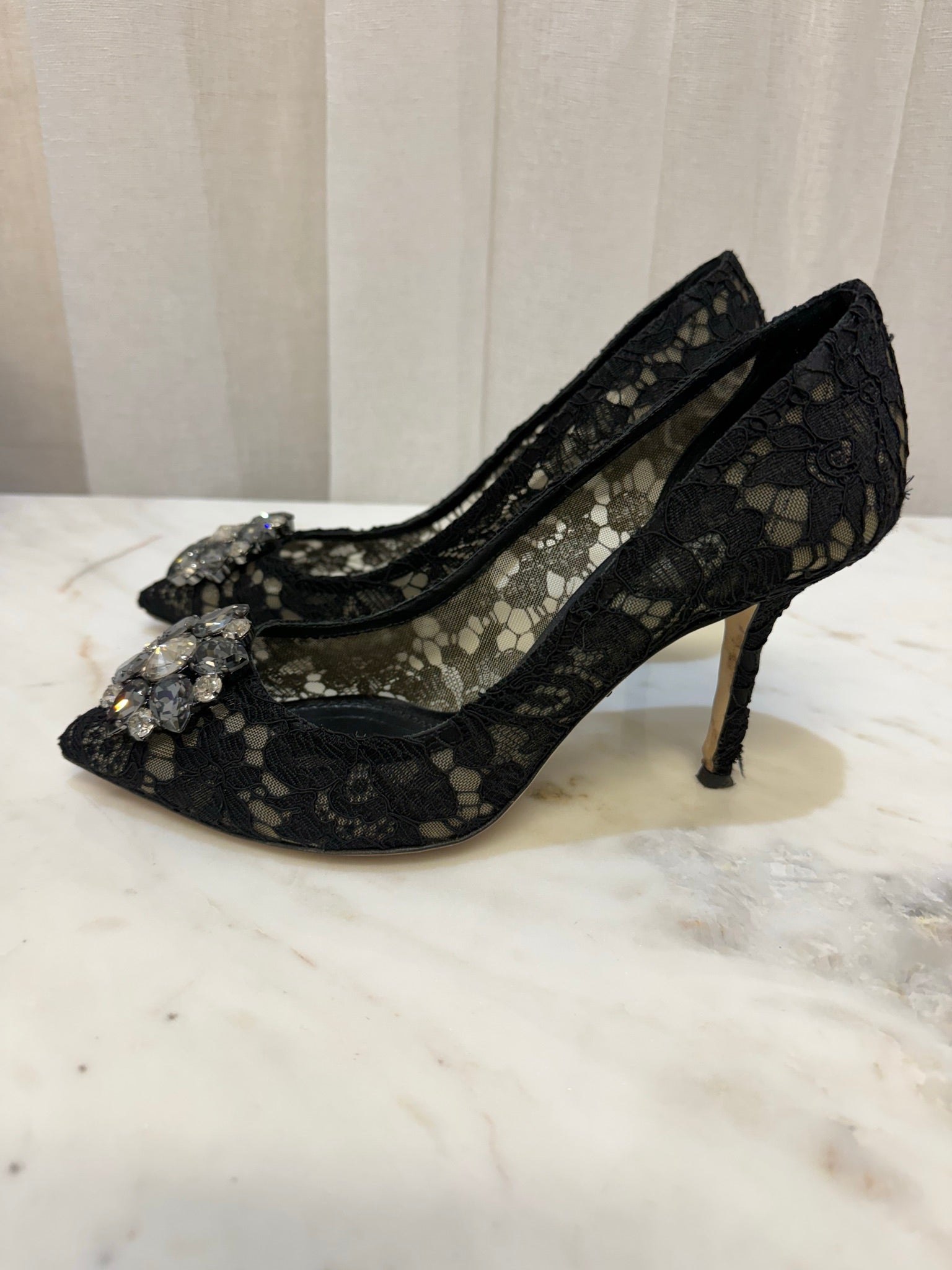 Dolce & Gabbana Black Lace Embellished Heels 38