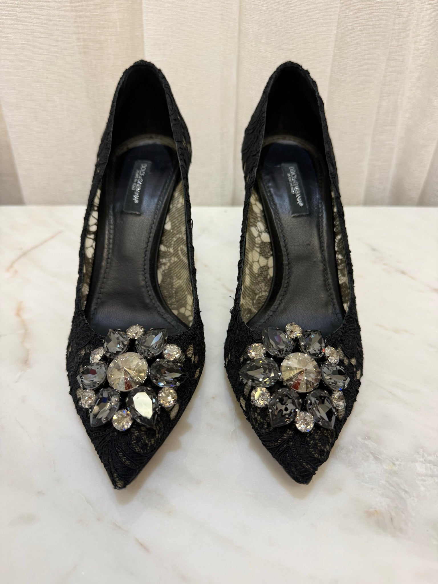 Dolce & Gabbana Black Lace Embellished Heels 38
