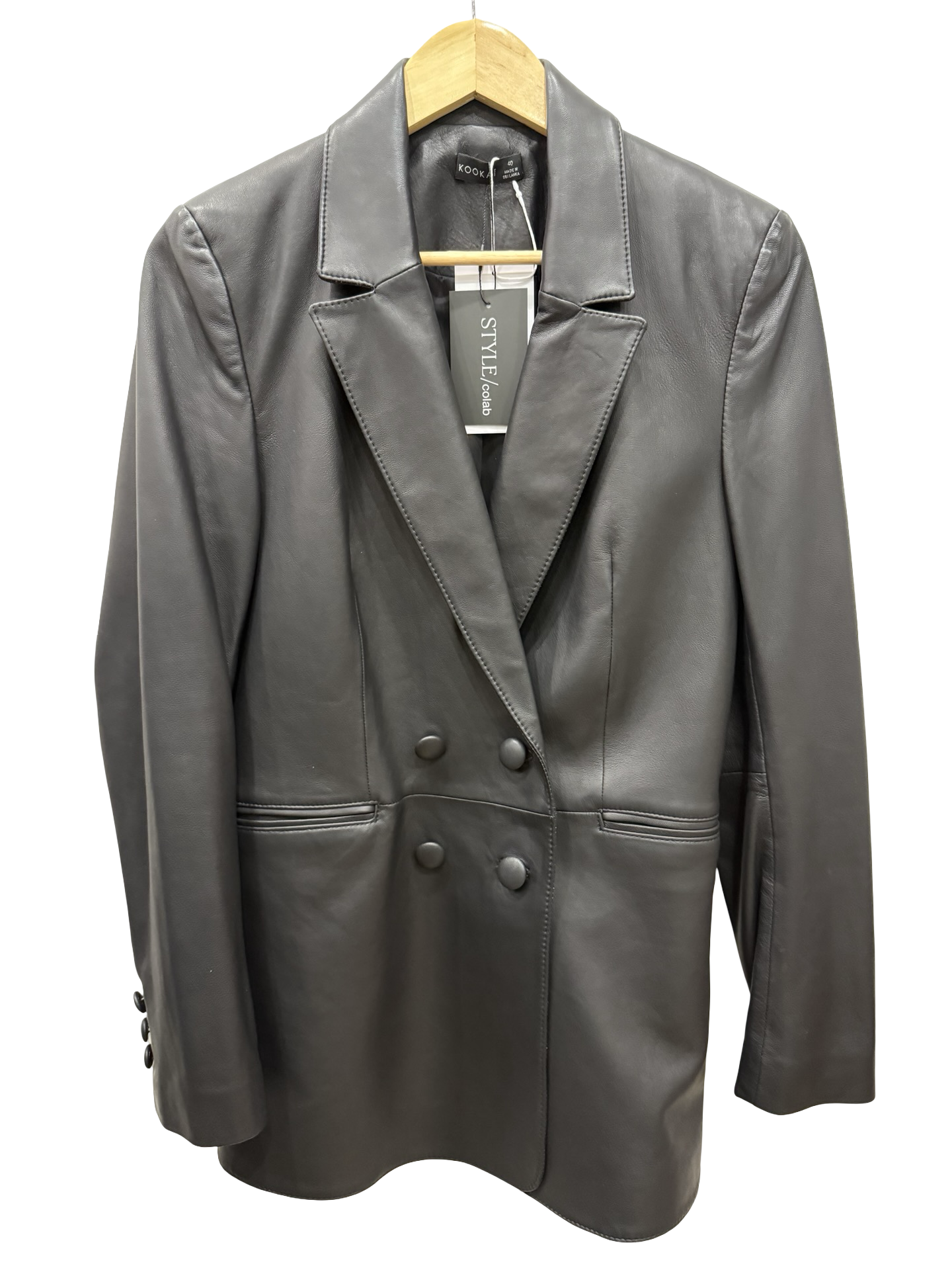 Kookai Black Leather Blazer 40