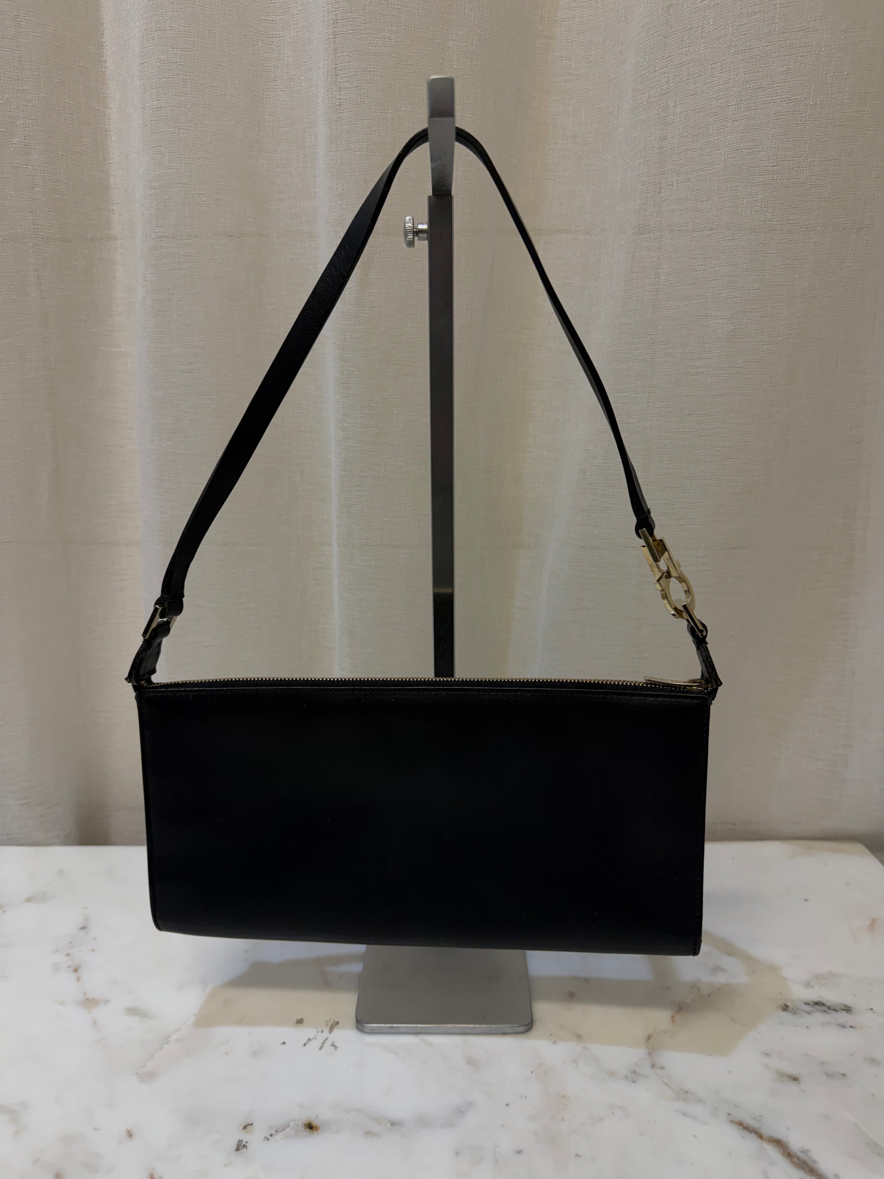 Salvatore Ferragamo Blk Gancini Shoulder Bag