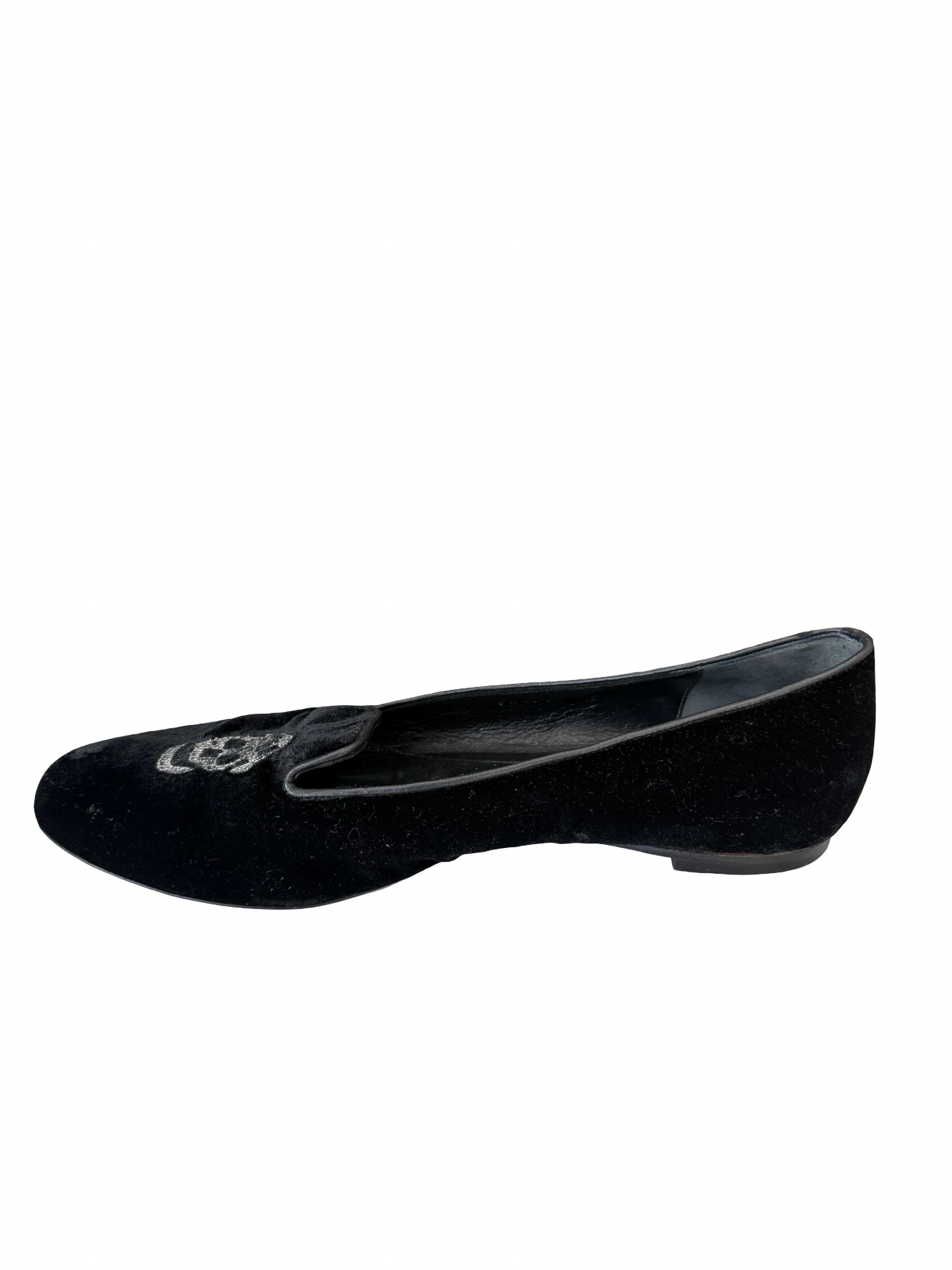 Alexander Mcqueen Black Velvet Skull Flats 38