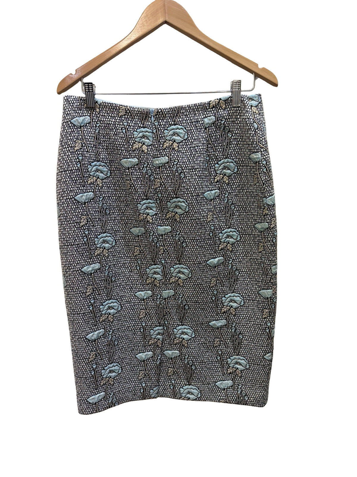 Carla Zampatti Blue Floral Brocade Pencil Skirt 10