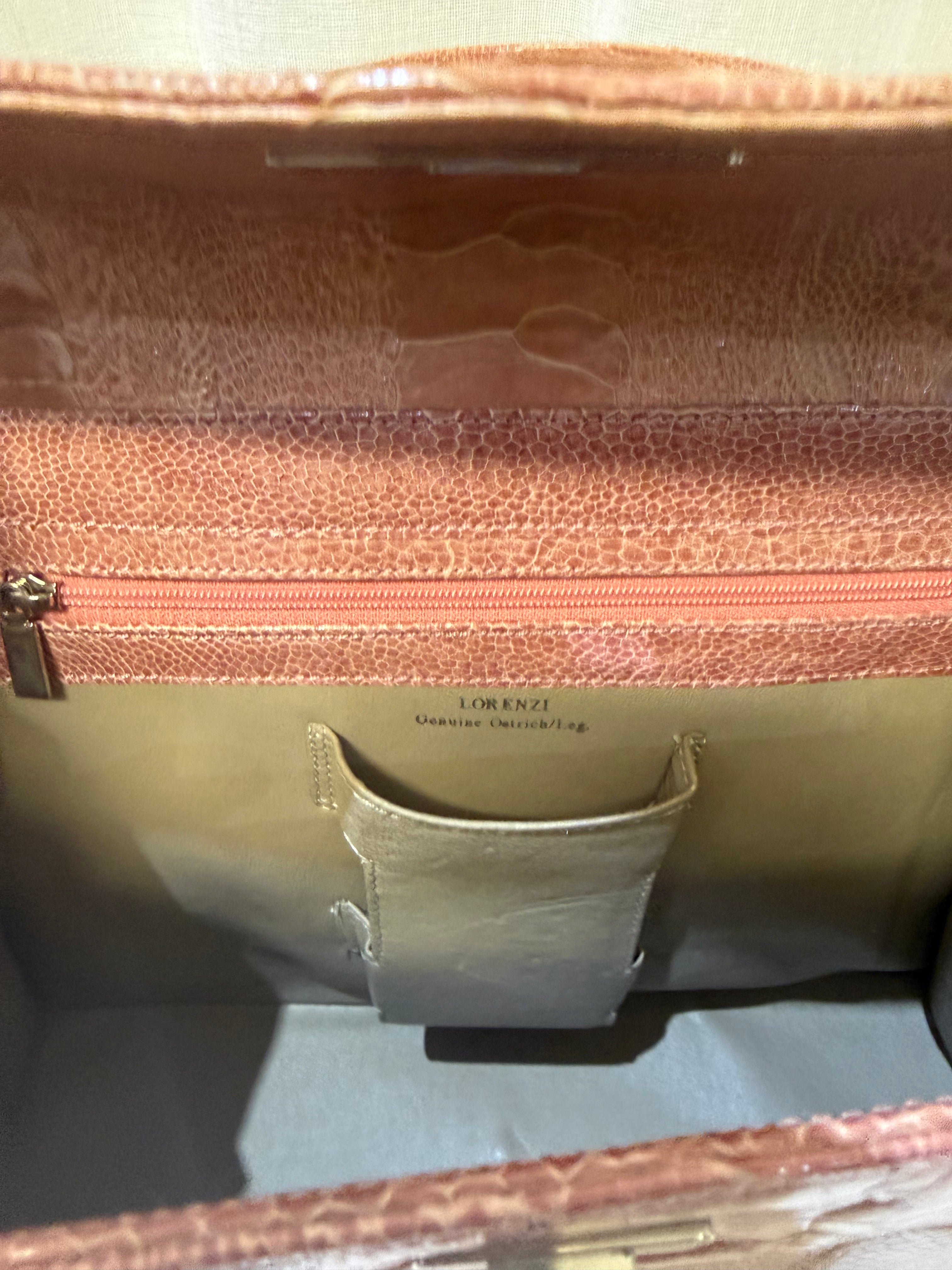 Lorenzi Orange Osterich Leather Bag