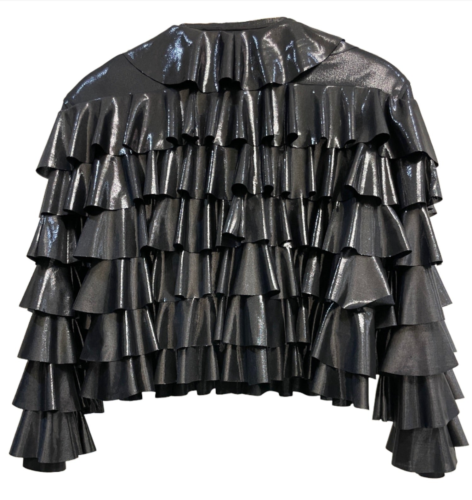 Norma Kamali Black Shiny Frill Jacket