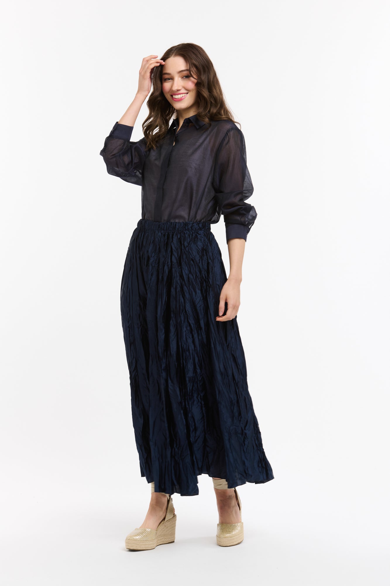 Urban Luxury Navy Crinkle Skirt OS