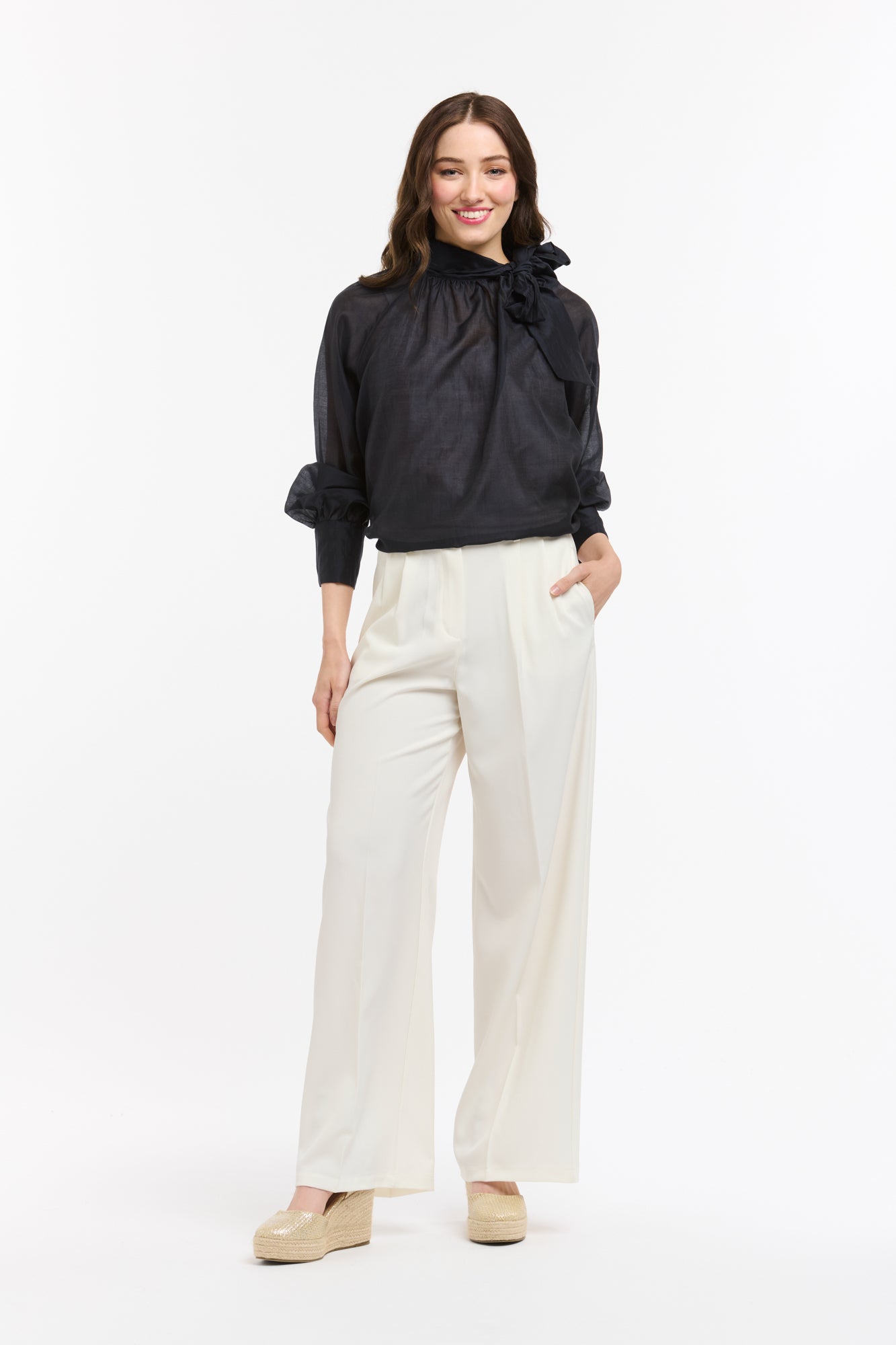 Urban Luxury Navy Bow Neck Blouse OS