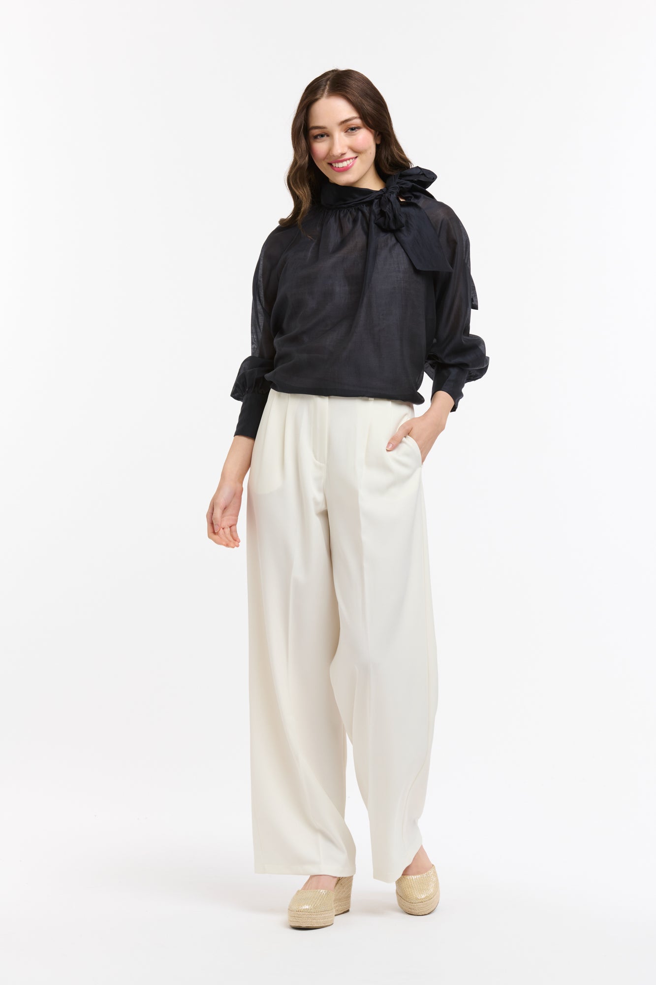 Urban Luxury Navy Bow Neck Blouse OS