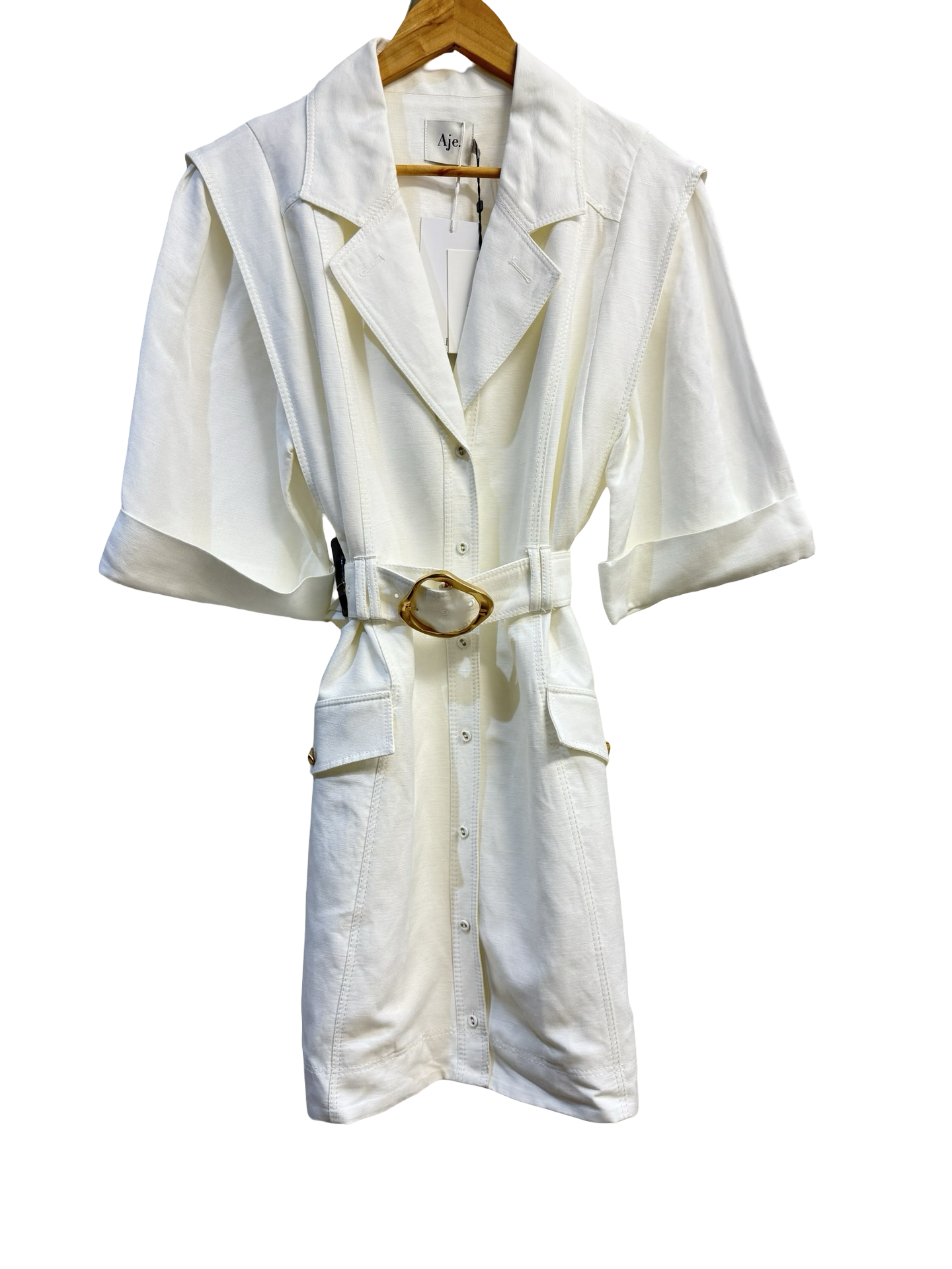 Aje White Belted Dress 14 NWT
