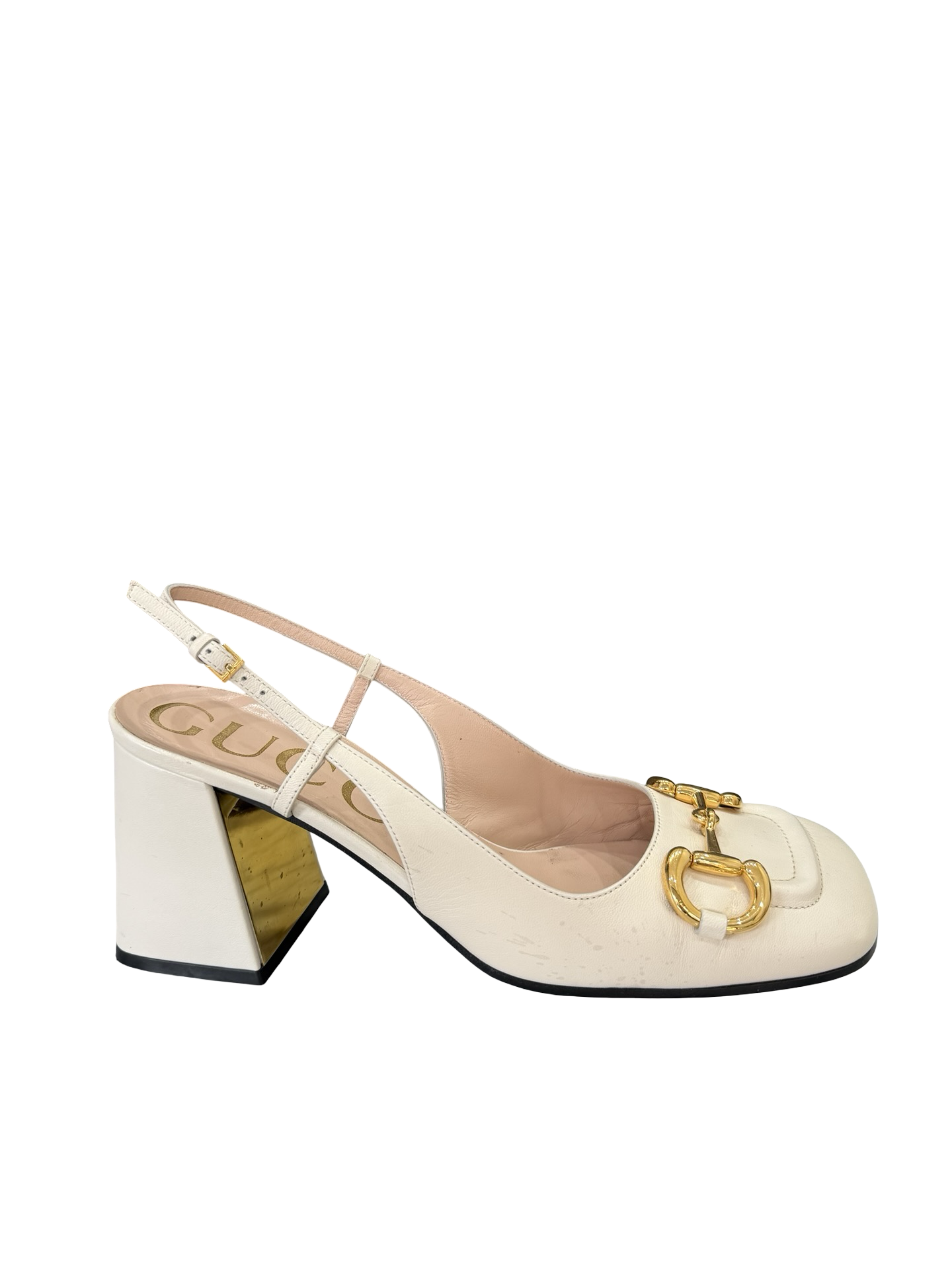 Gucci White/Gold Heels 39.5 WDB