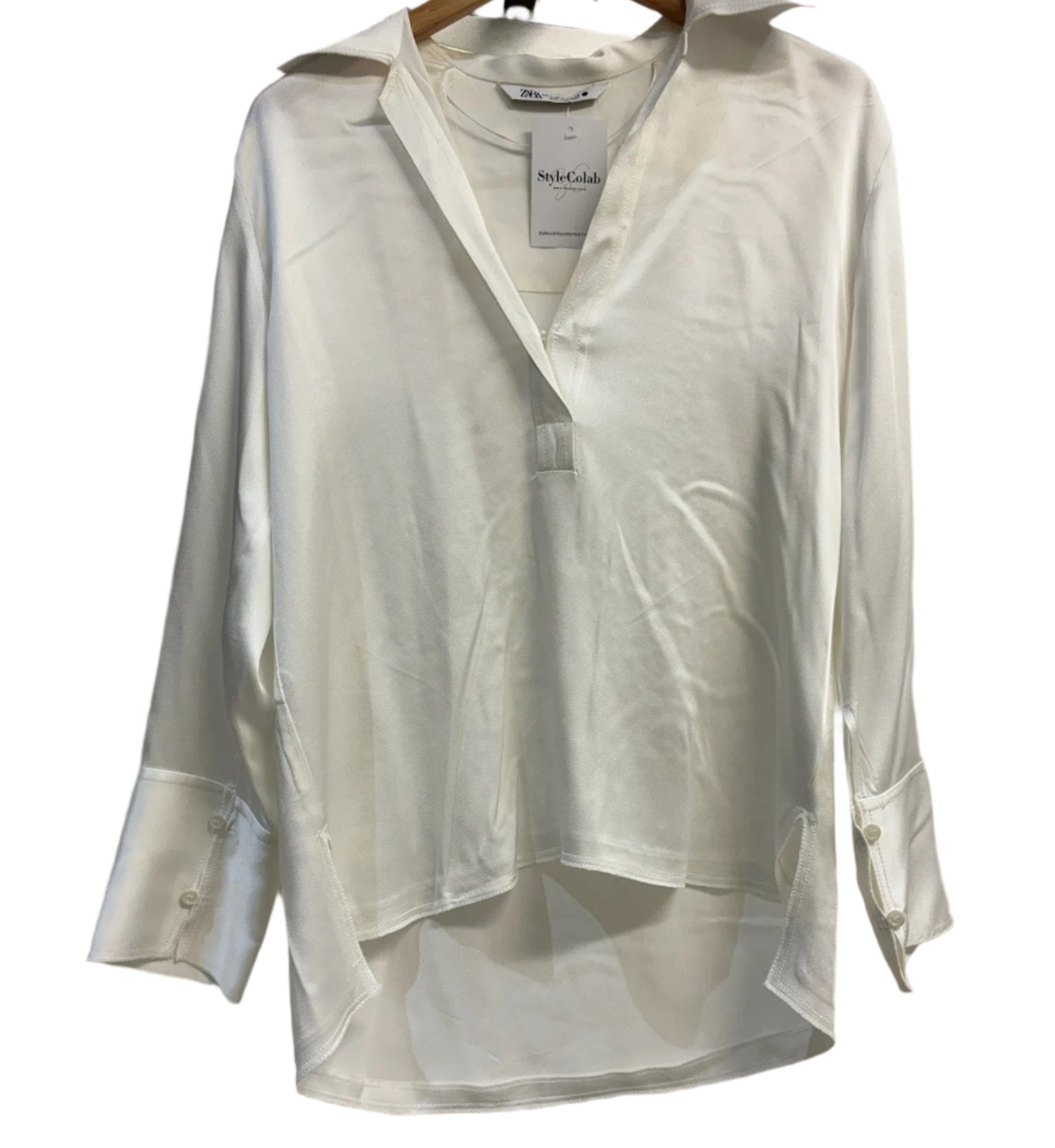 Zara Cream Silk Button Down Shirt M