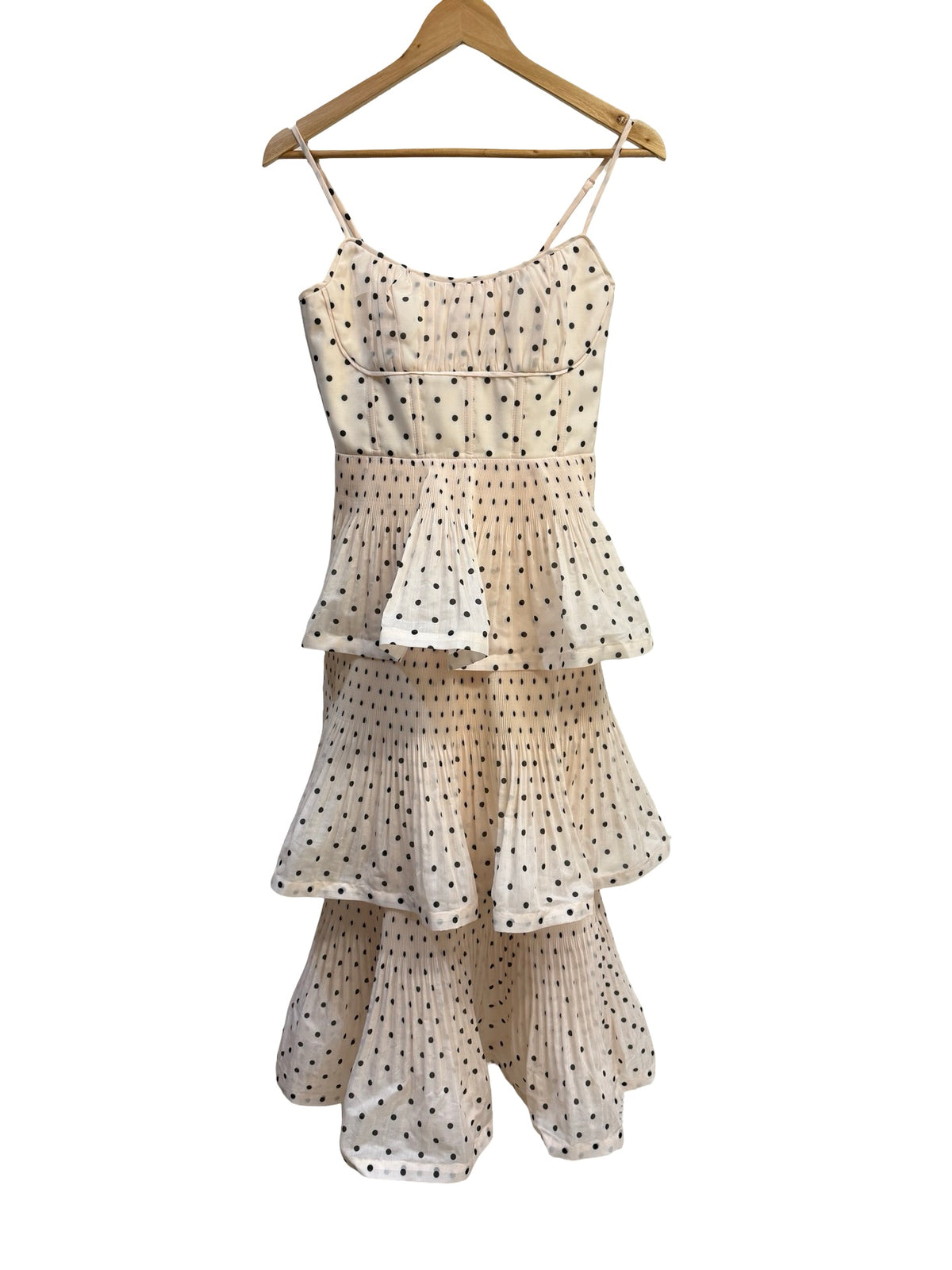 Zimmermann Cream/Black Pleated Tiered Midi Dress 2