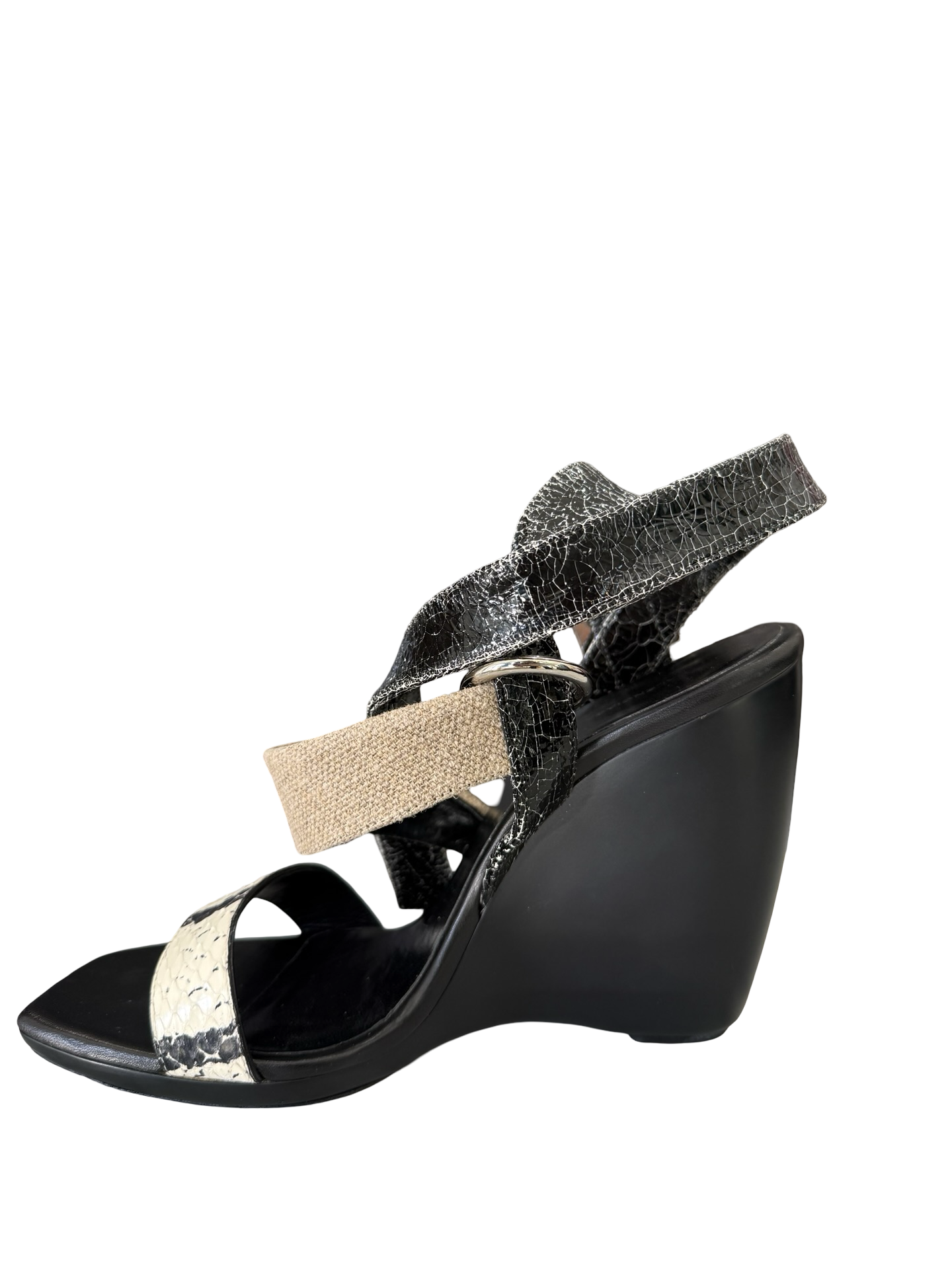 Balenciaga Black & Cream Wedge Sandal 38 WB