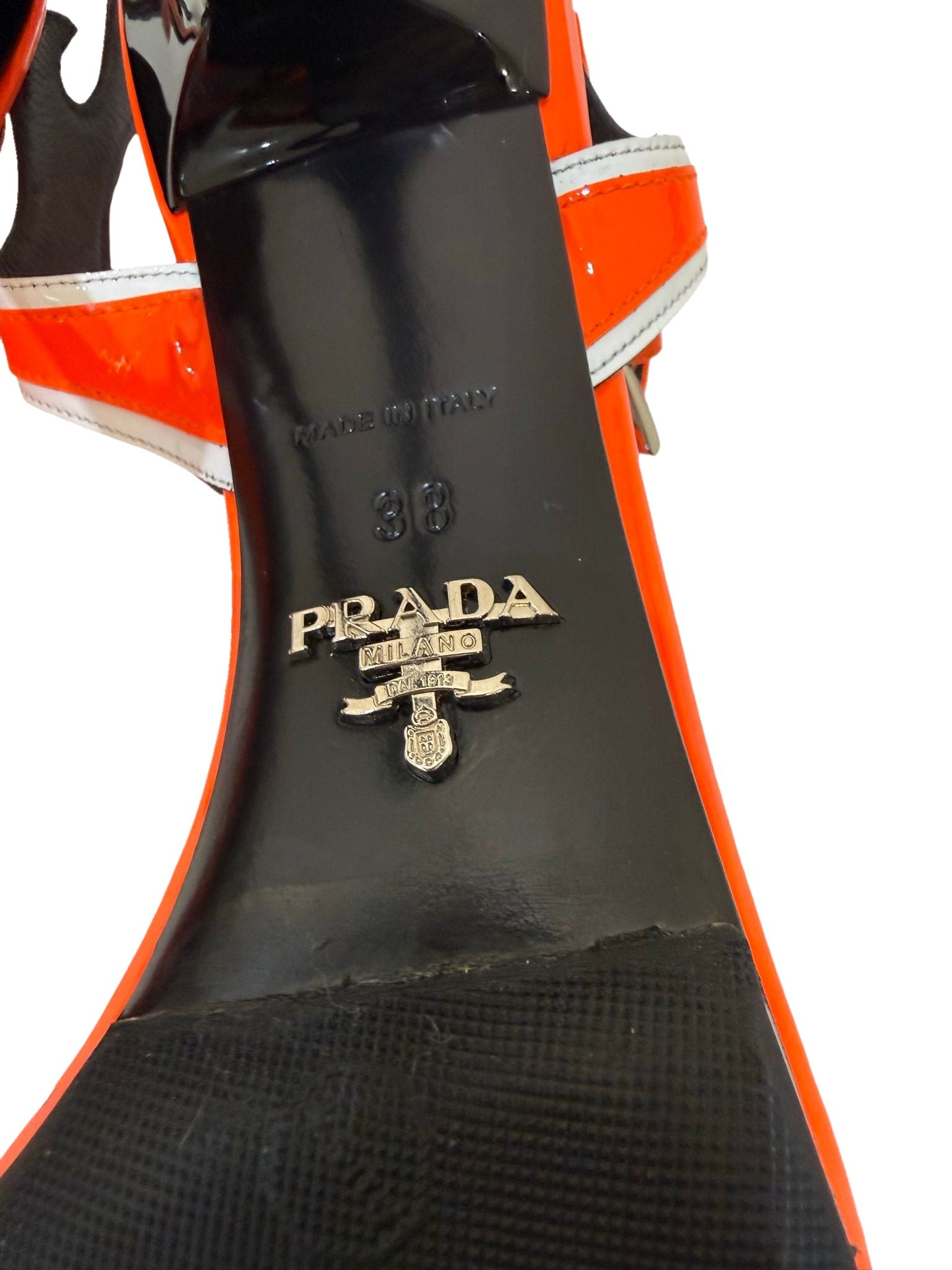 Prada Neon Orange Flame Sandal 38