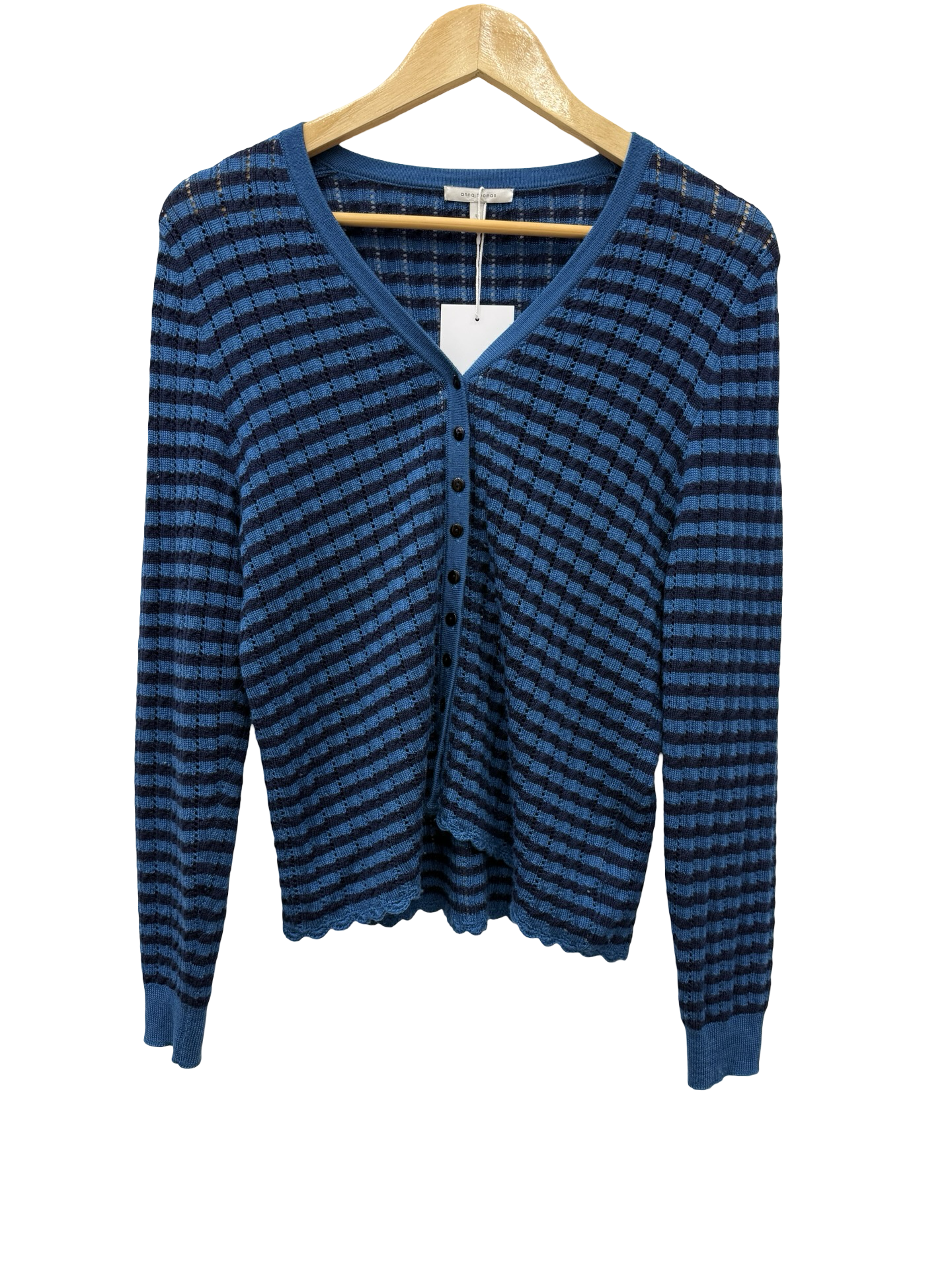 Anna Thomas Blue Stripe Knit Cardigan L