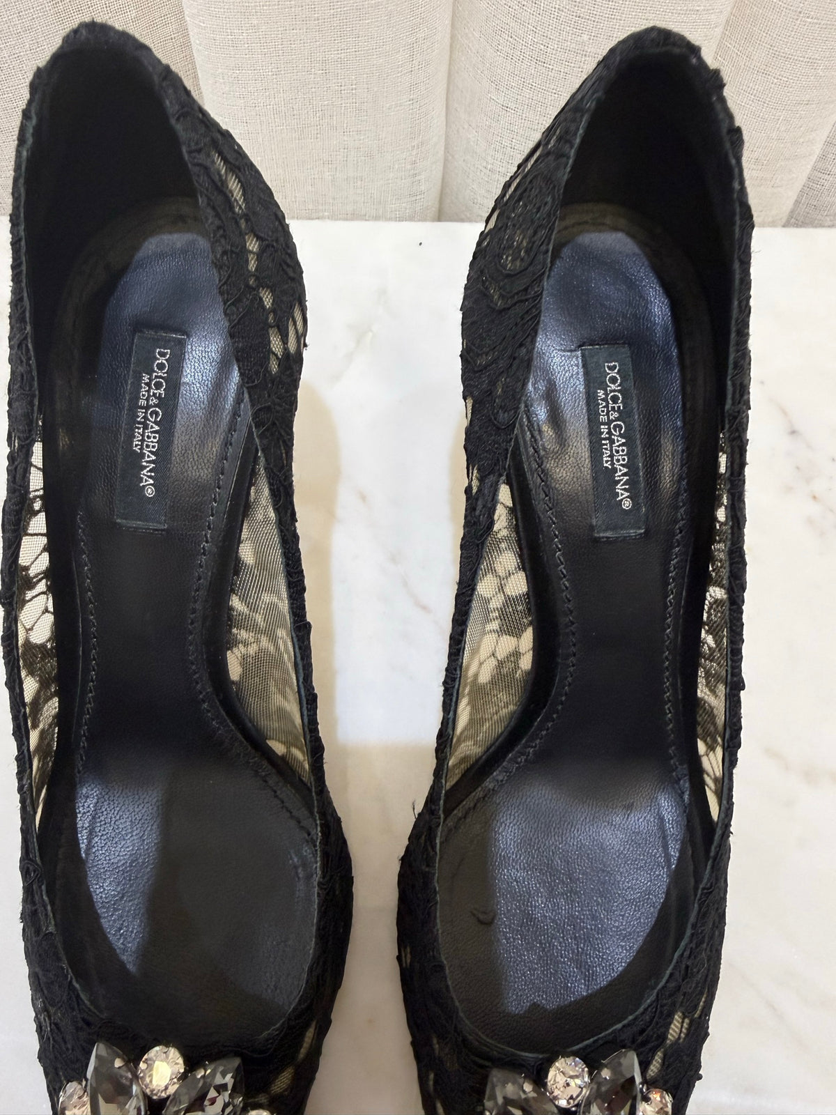Dolce & Gabbana Black Lace Embellished Heels 38