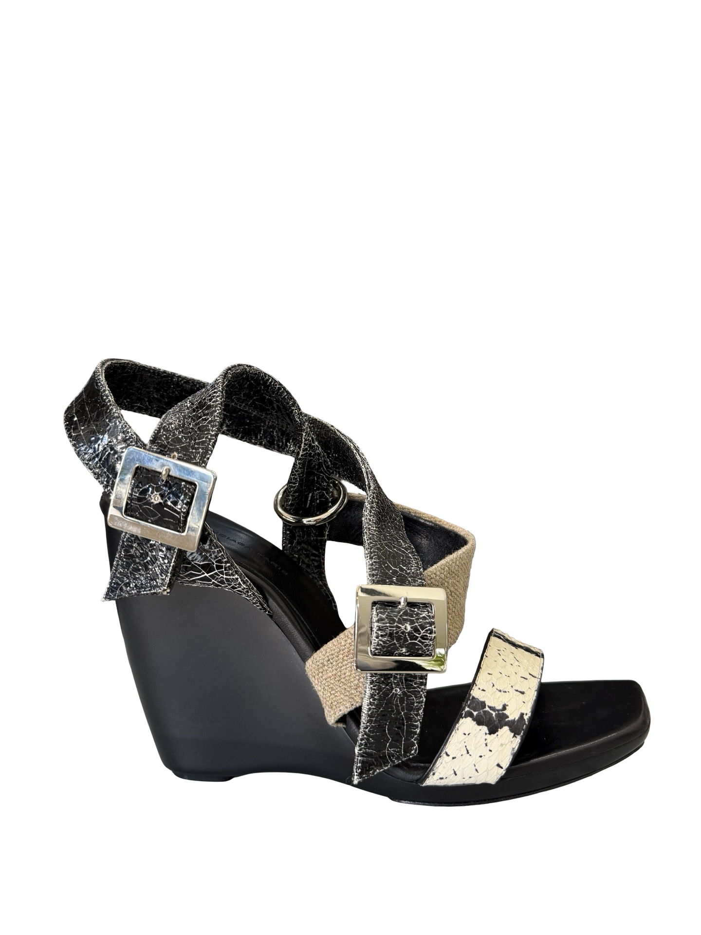 Balenciaga Black & Cream Wedge Sandal 38 WB