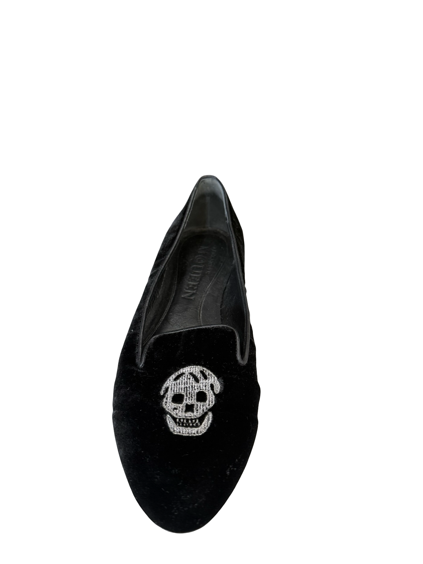 Alexander Mcqueen Black Velvet Skull Flats 38