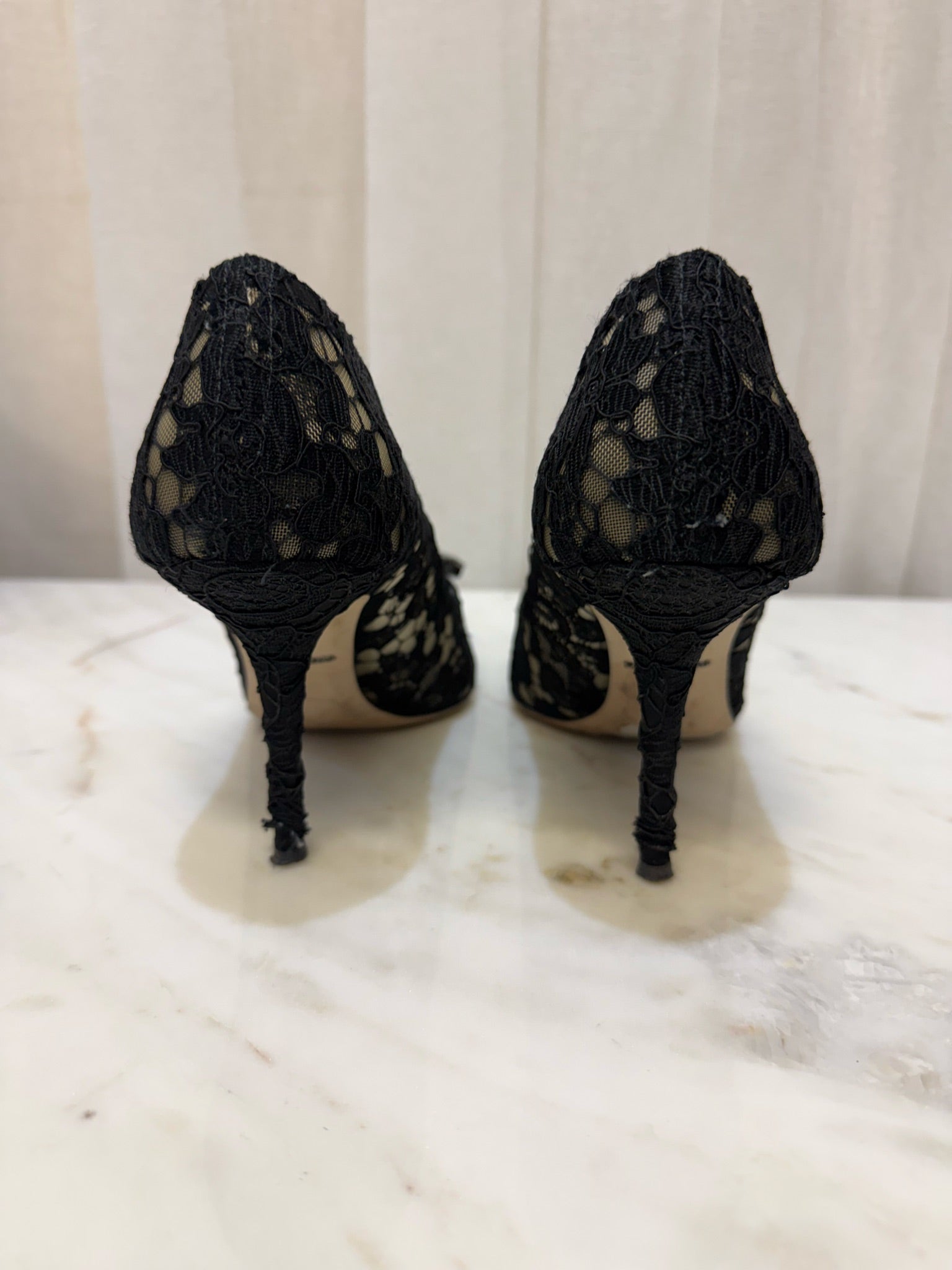 Dolce & Gabbana Black Lace Embellished Heels 38