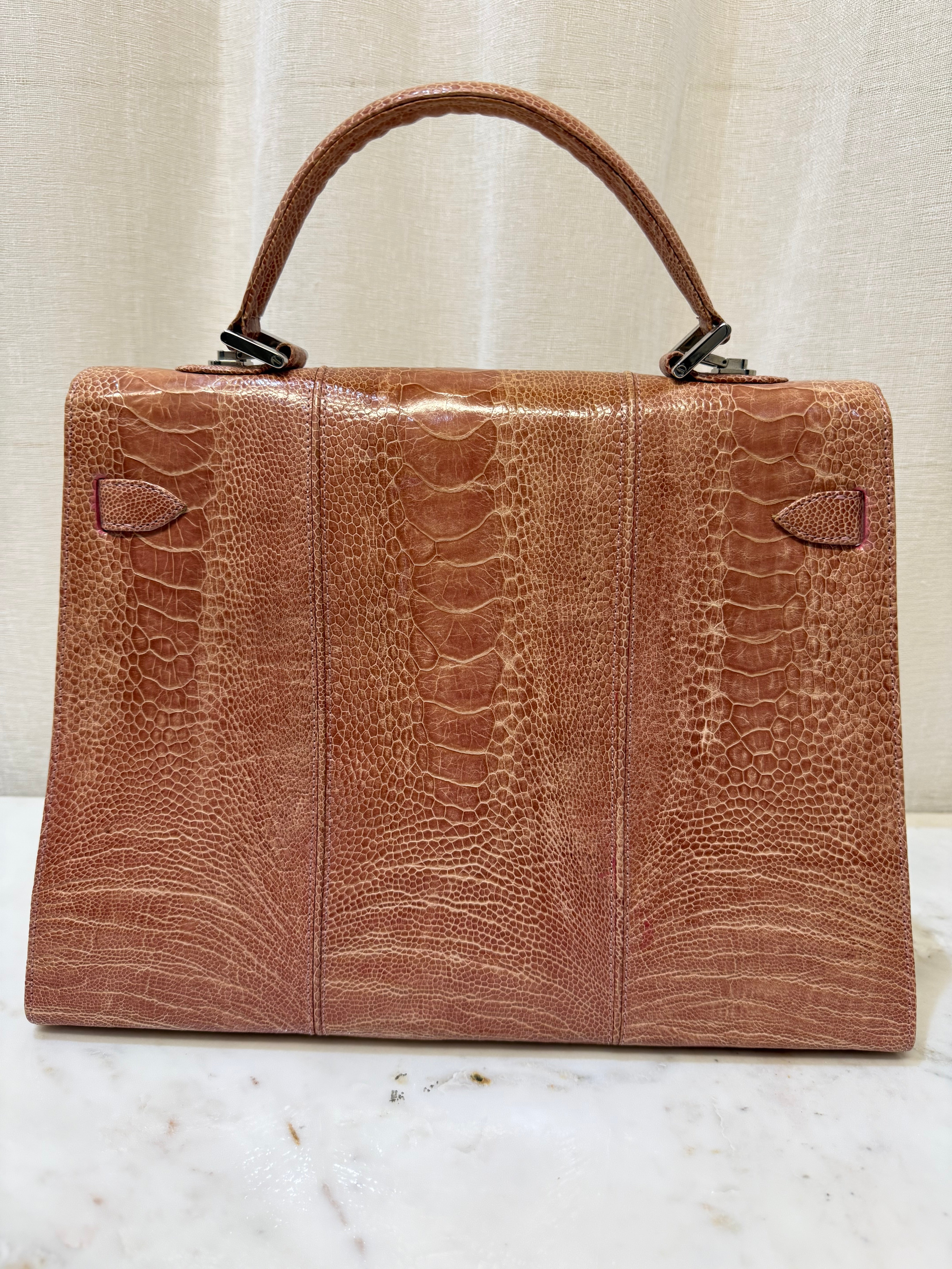 Lorenzi Orange Osterich Leather Bag