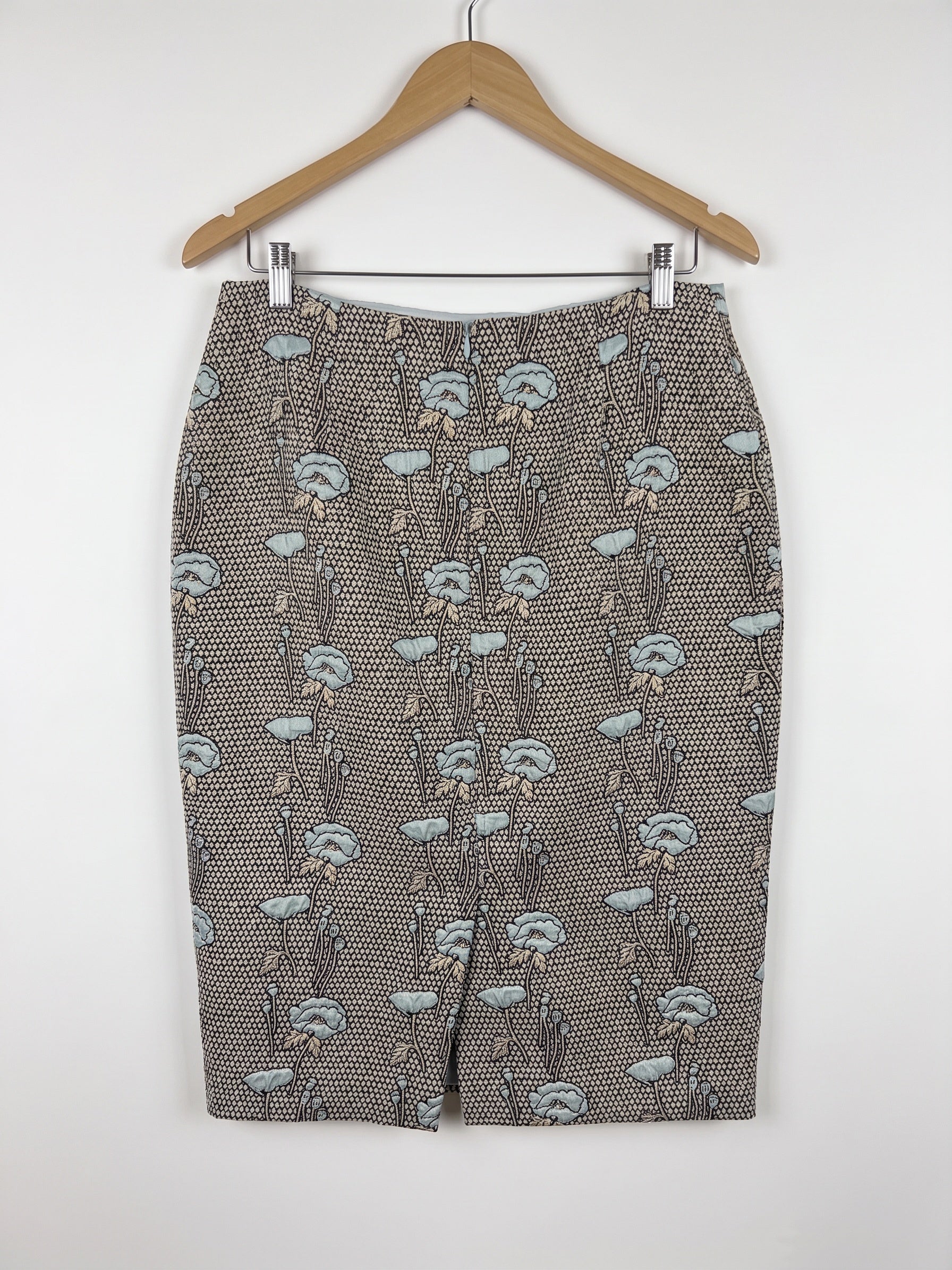 Carla Zampatti Blue Floral Brocade Pencil Skirt 10