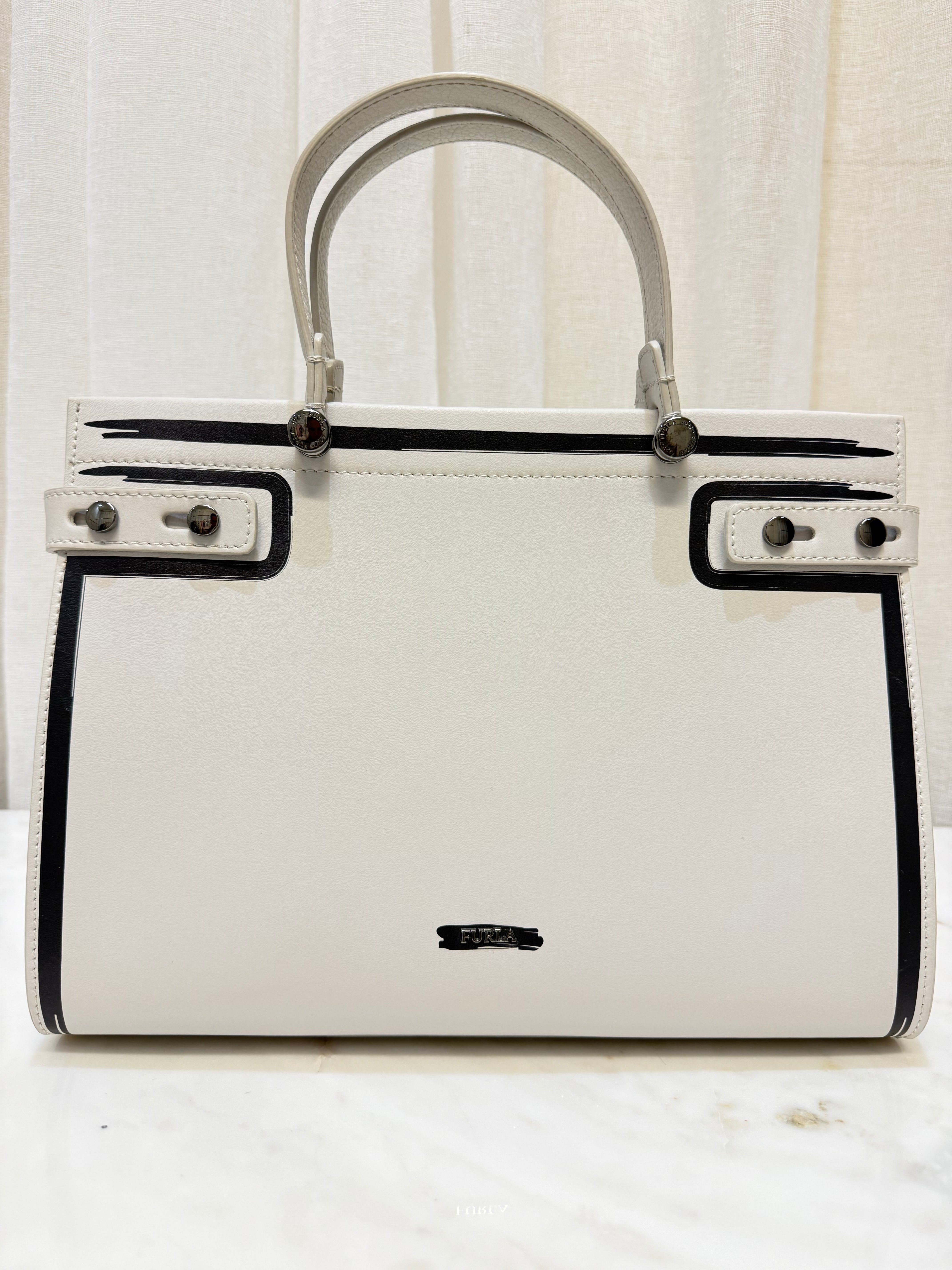 Furla White/Black Crossbody/Top Handle Bag