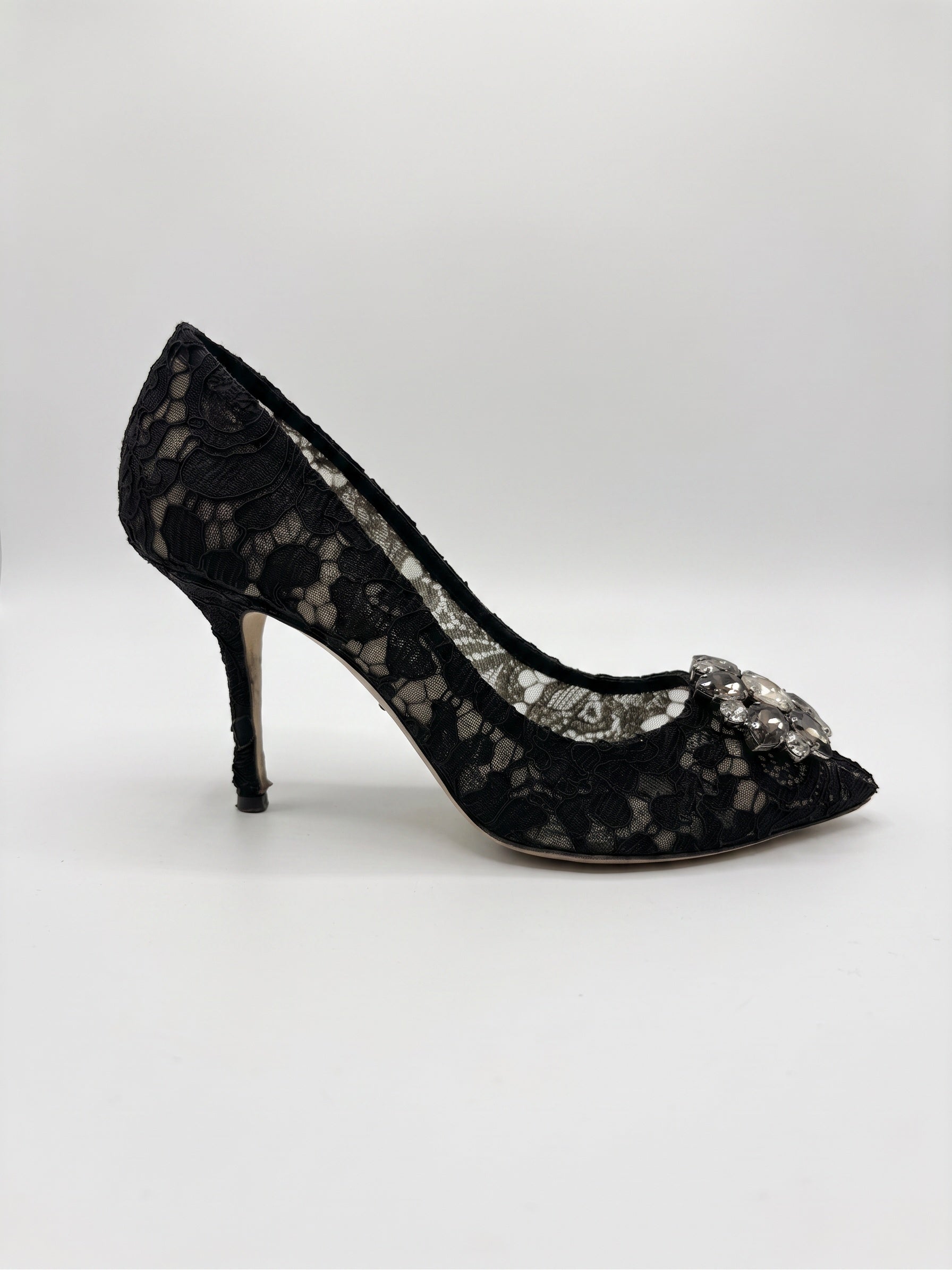 Dolce & Gabbana Black Lace Embellished Heels 38