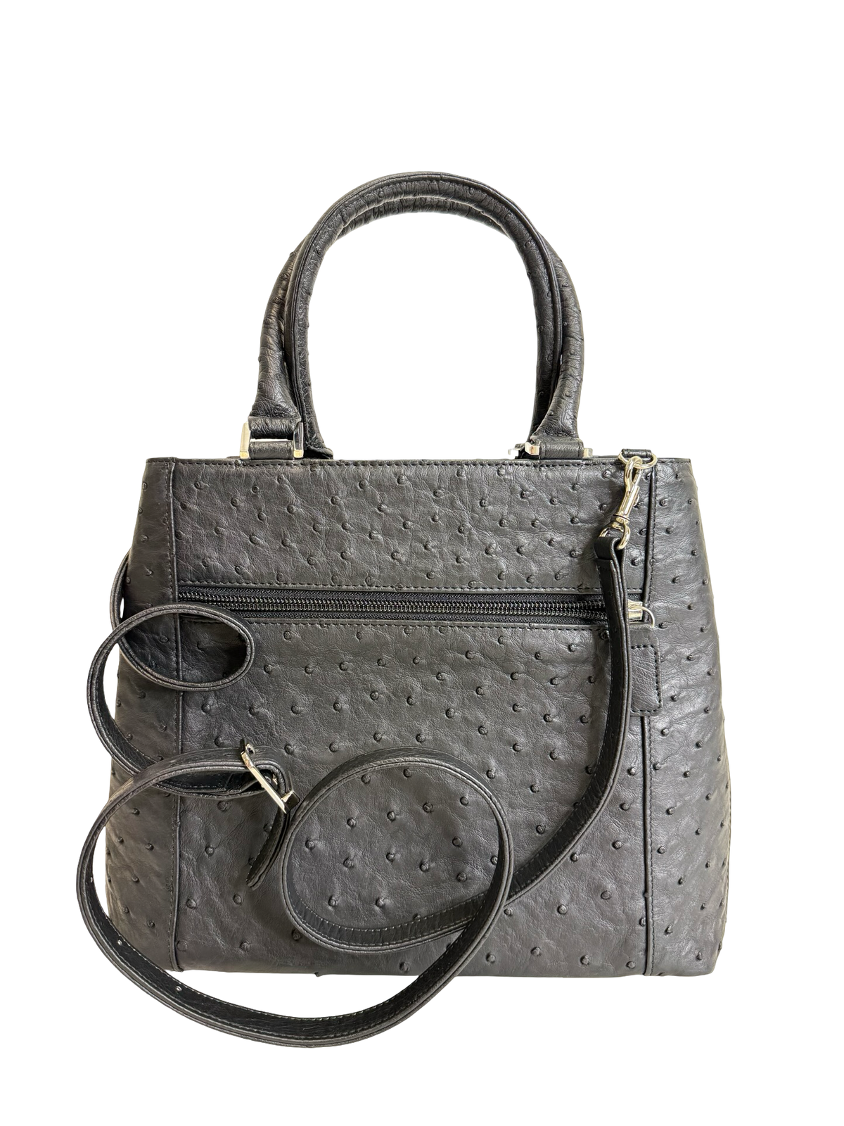 Genuine Full Quill Ostrich Leather Handbag – Black