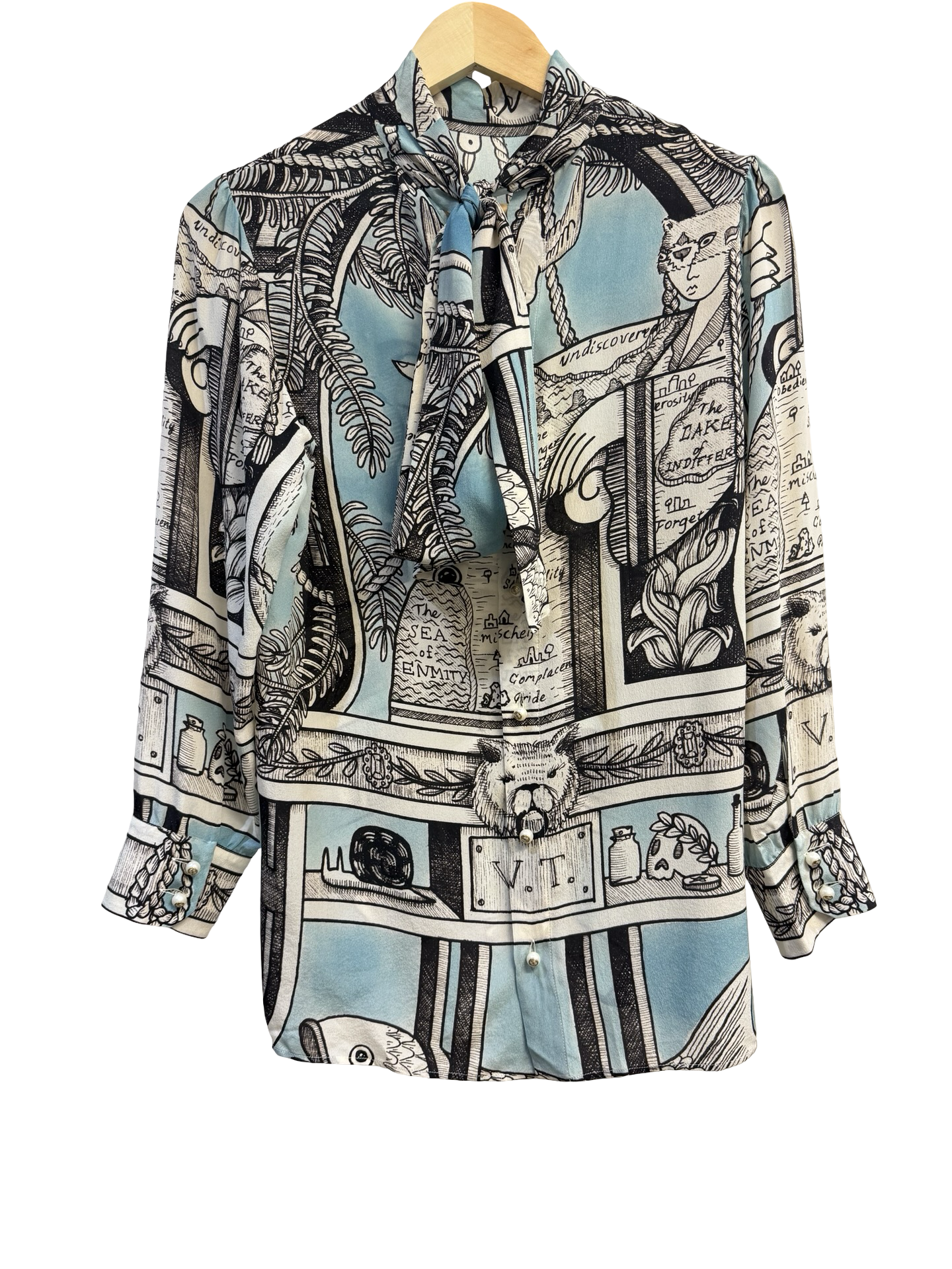 Gucci Blue/Black/Cream Silk Blouse 40
