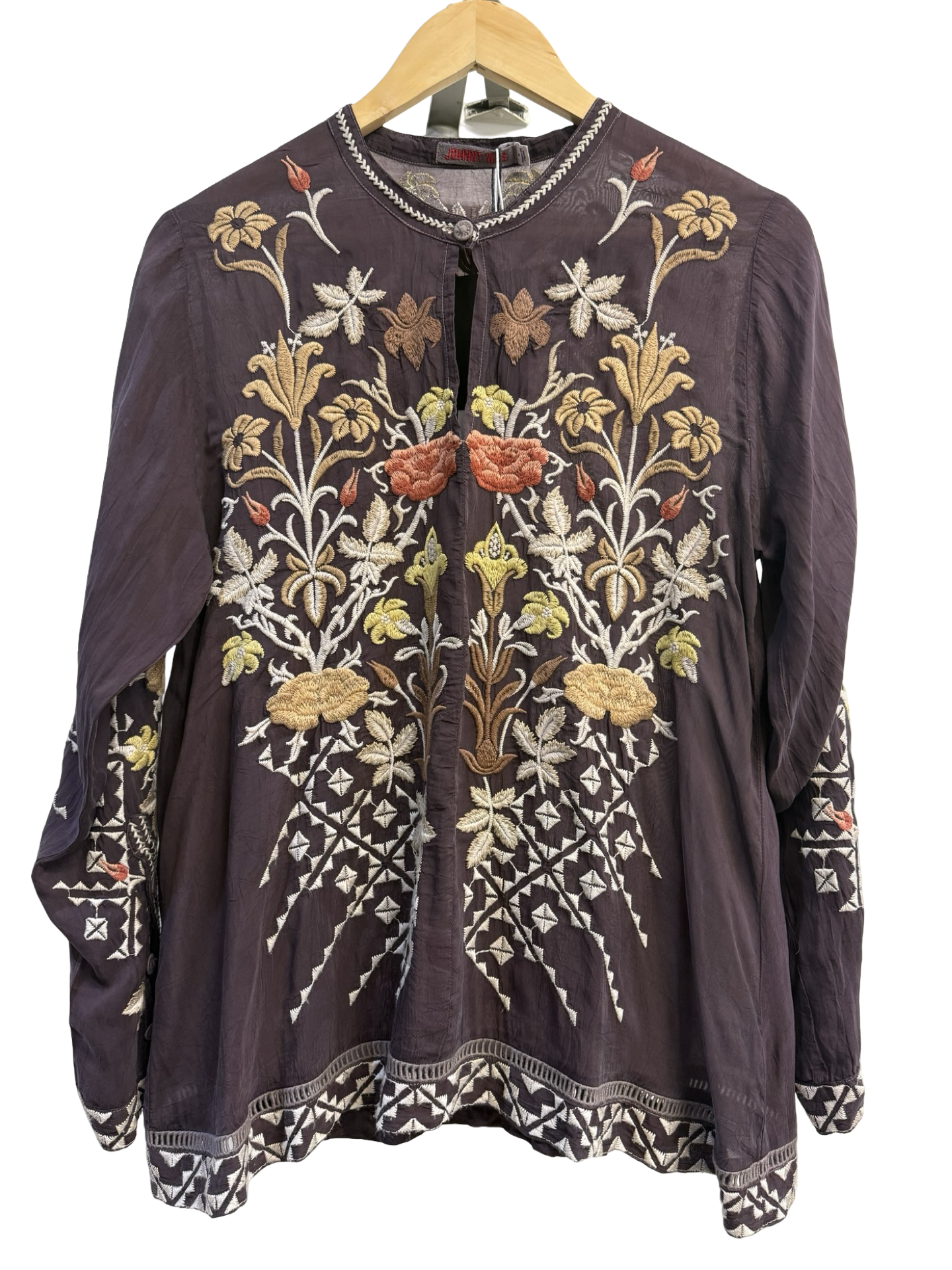 Johnny Was Chocolate Floral Silk Shirt S