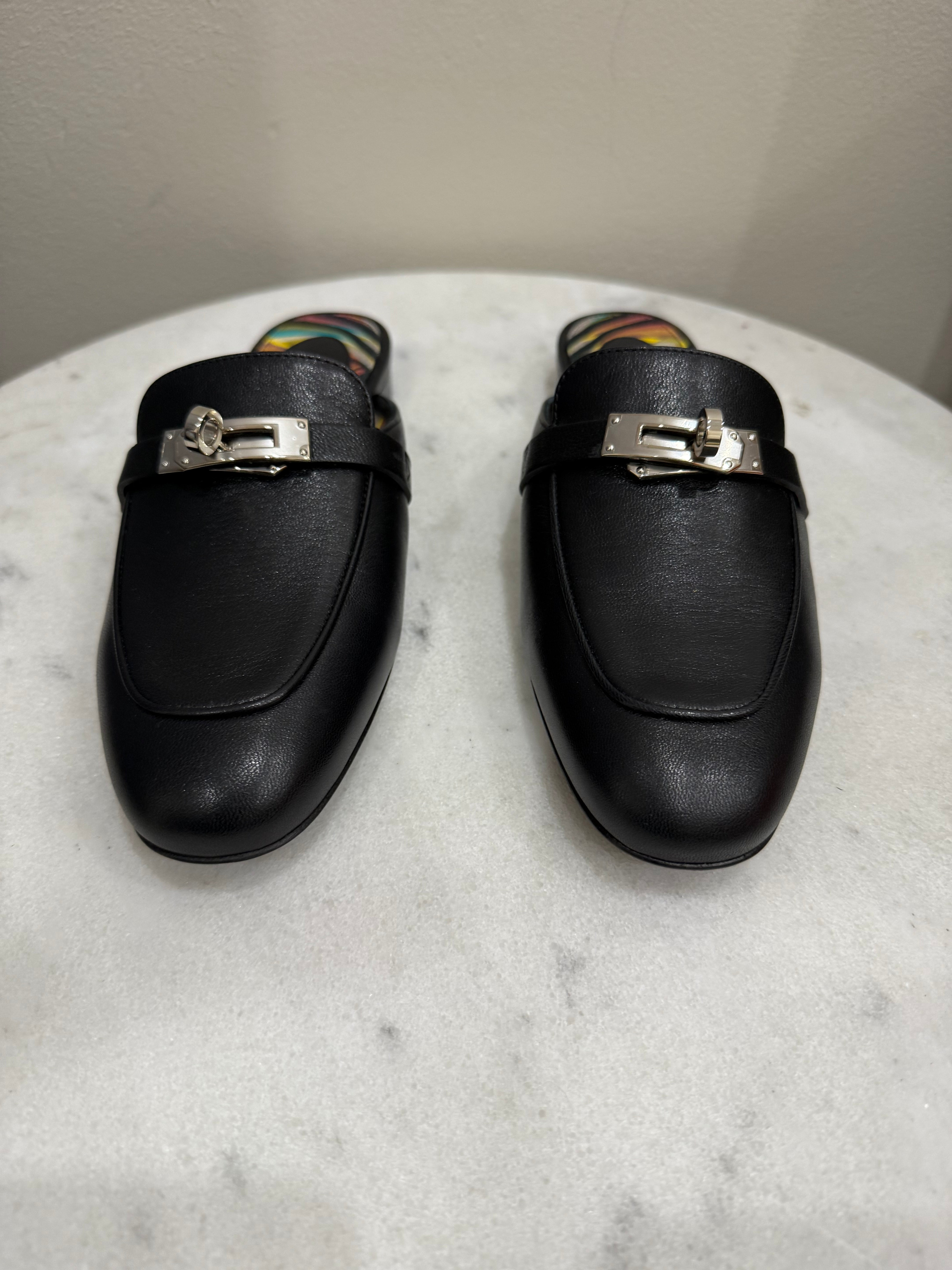 Hermes OZ Black Mules 37