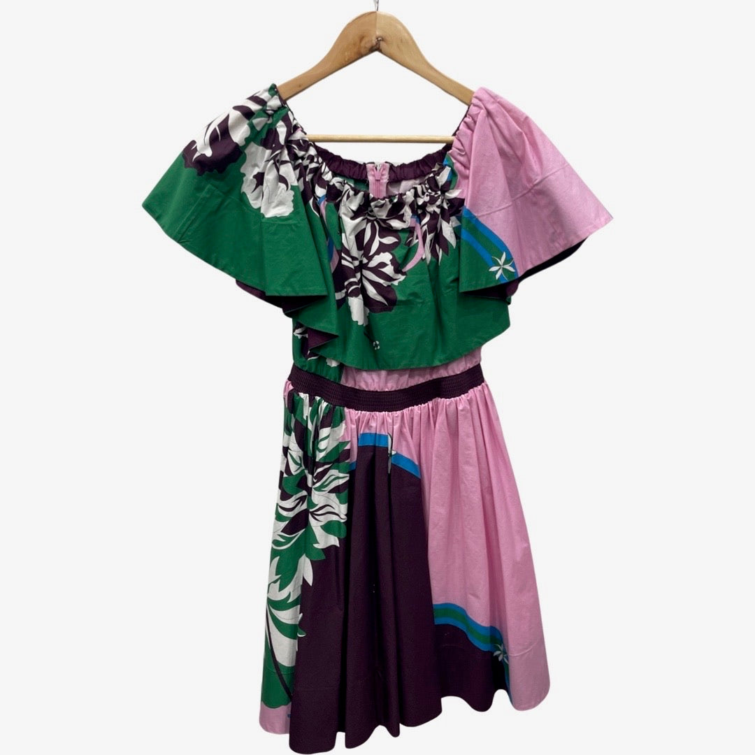 Emilio Pucci Green & Pink Off Shoulder Dress 8