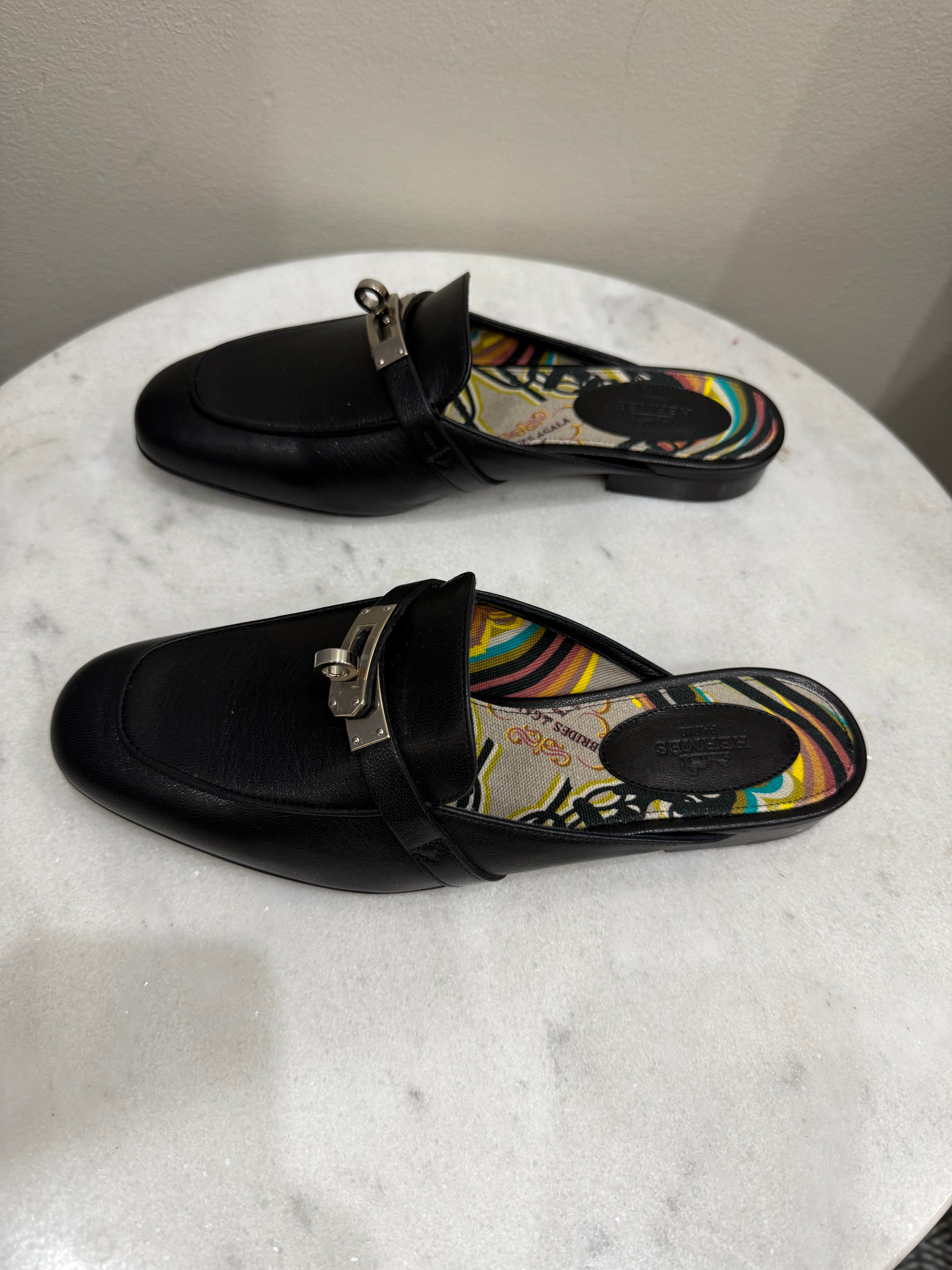 Hermes OZ Black Mules 37