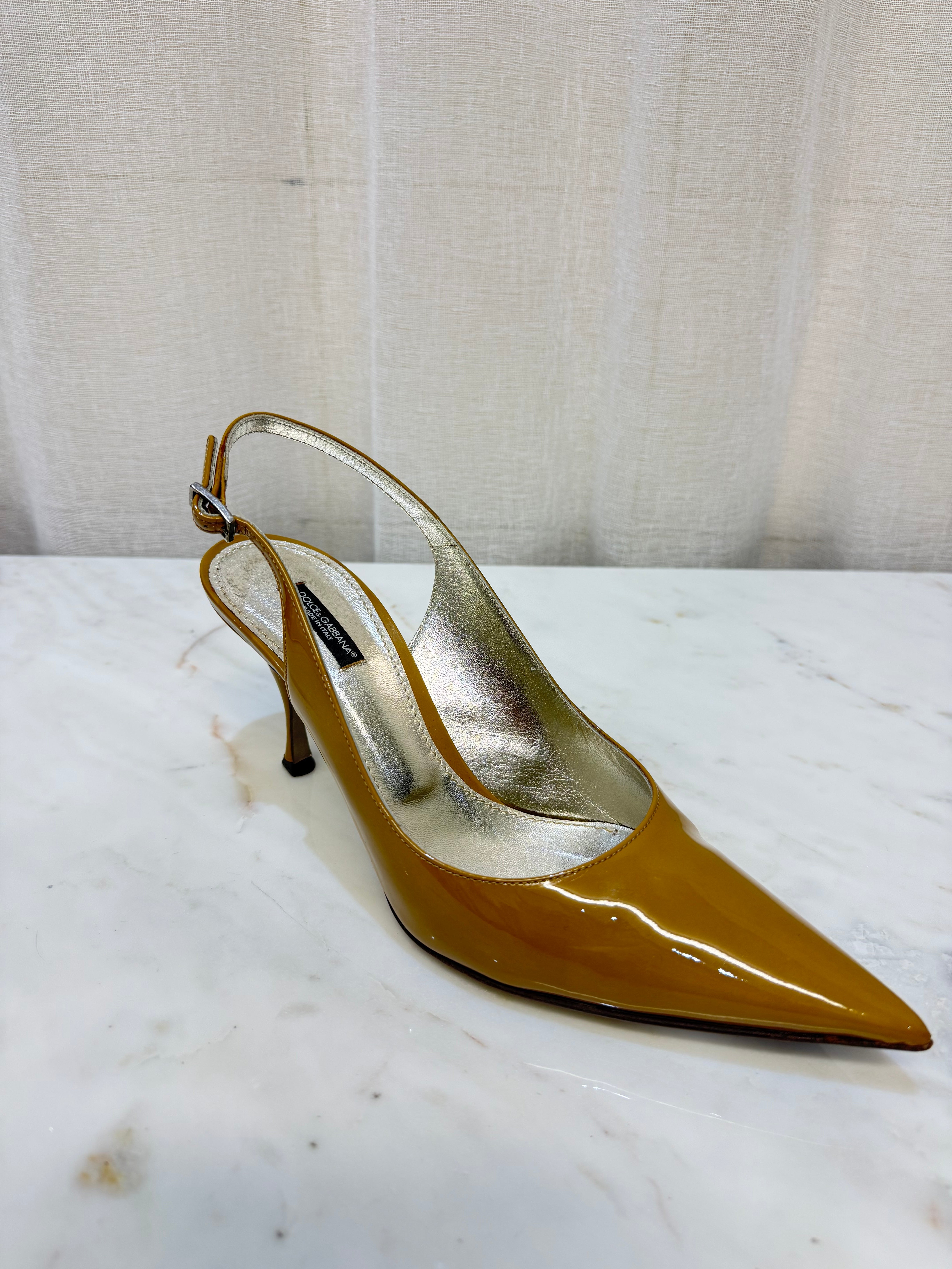 Dolce Gabbana Mustard Patent Slingback 40 WB