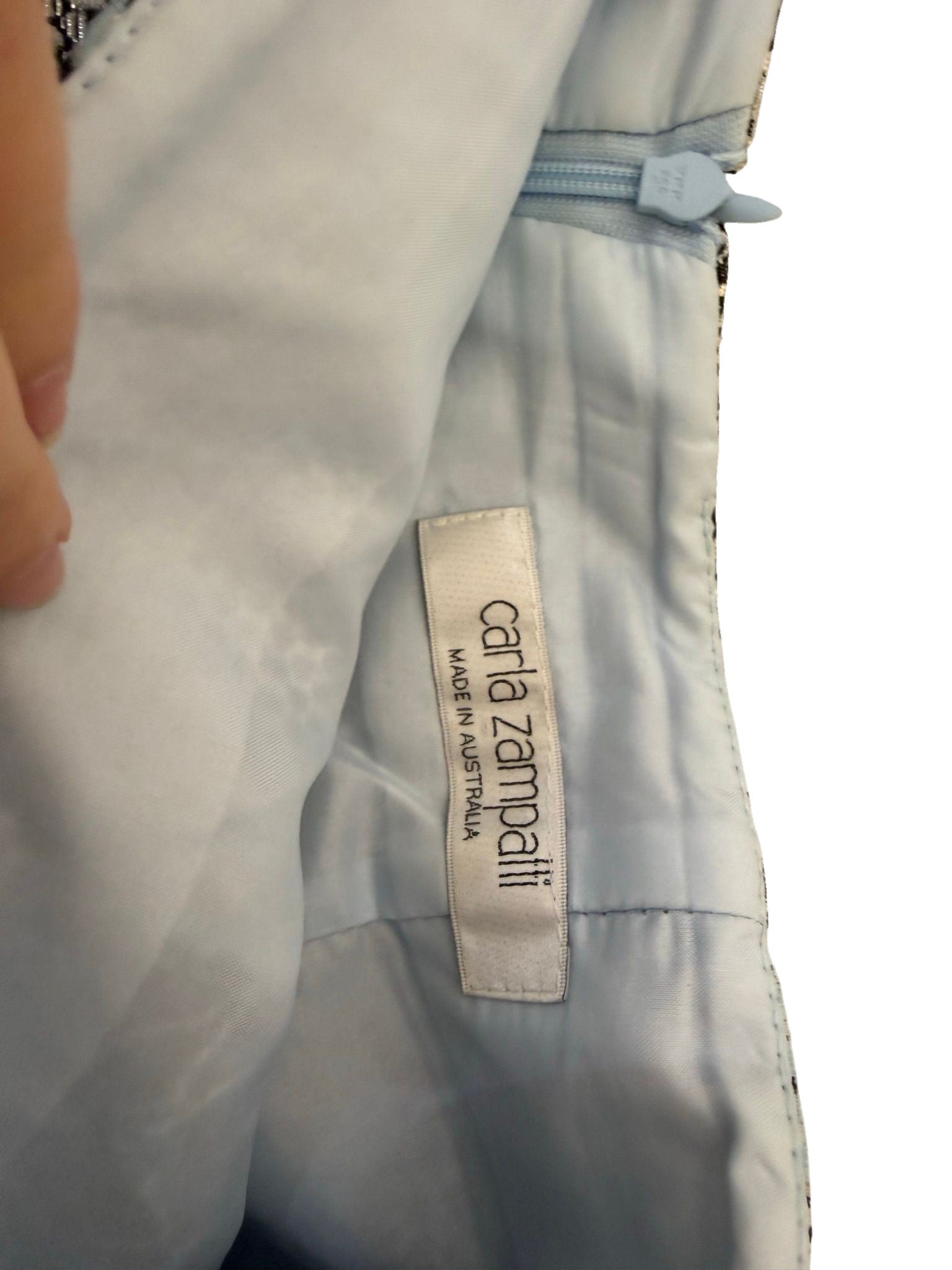 Carla Zampatti Blue Floral Brocade Pencil Skirt 10