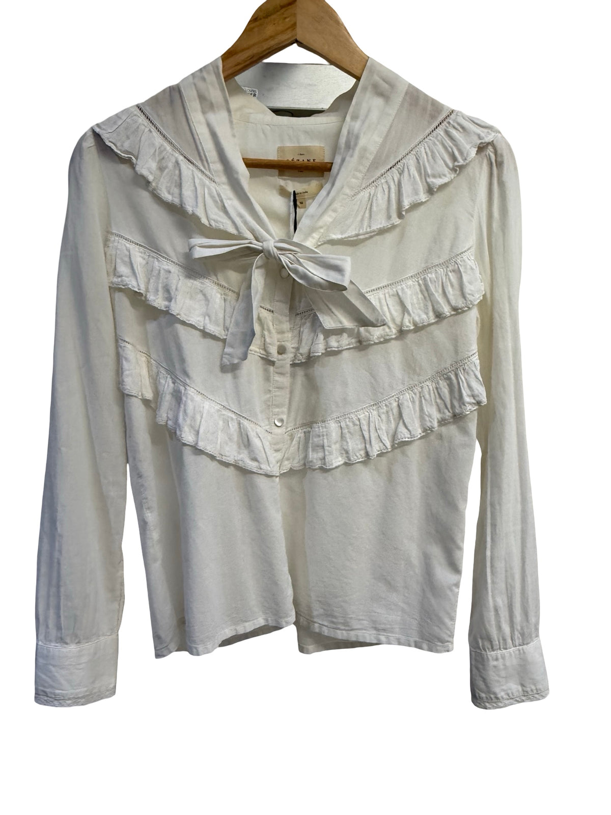 Sezane White Ruffle Shirt 36