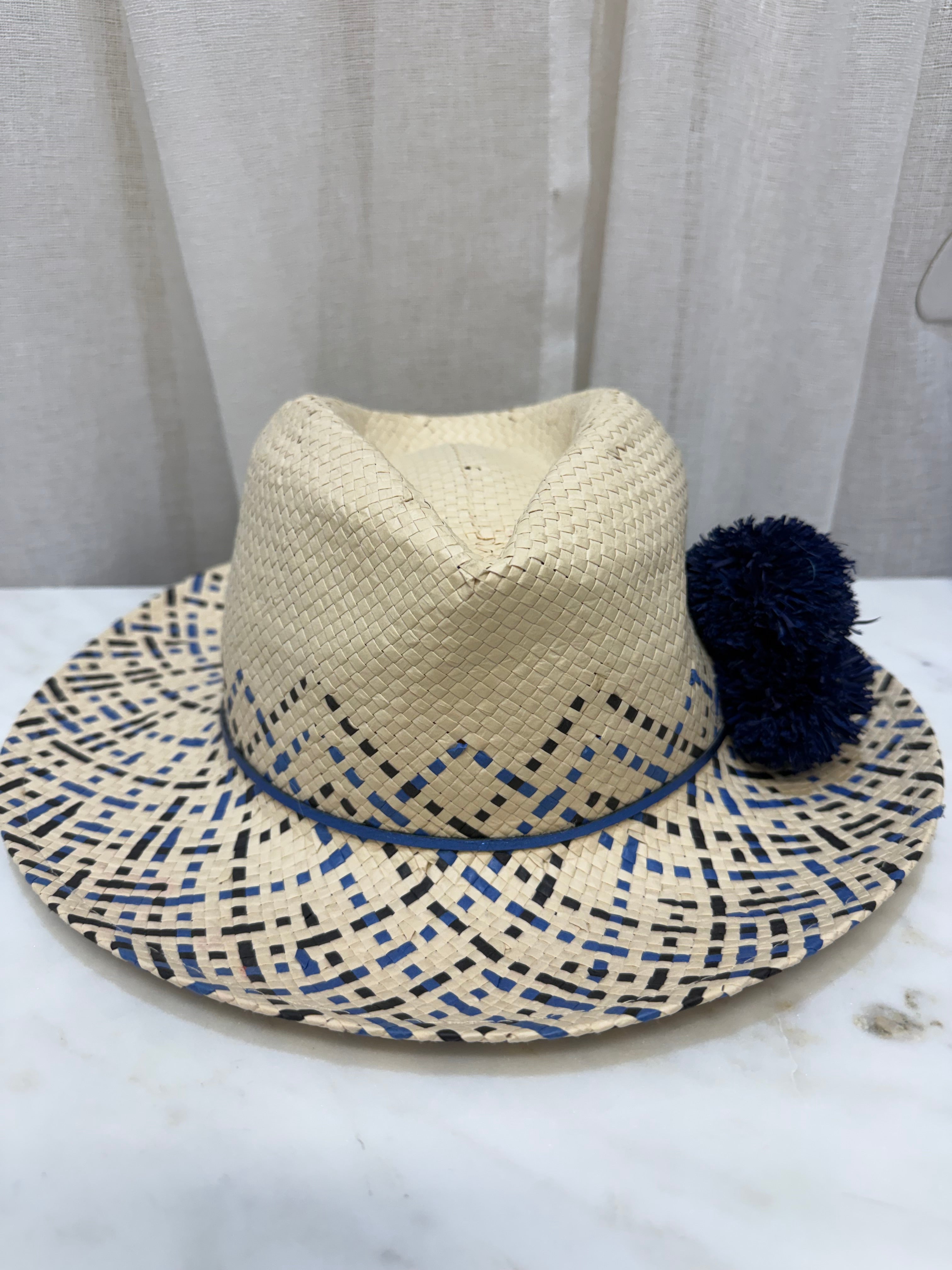Love Kate Straw Hat w Blue Pompom