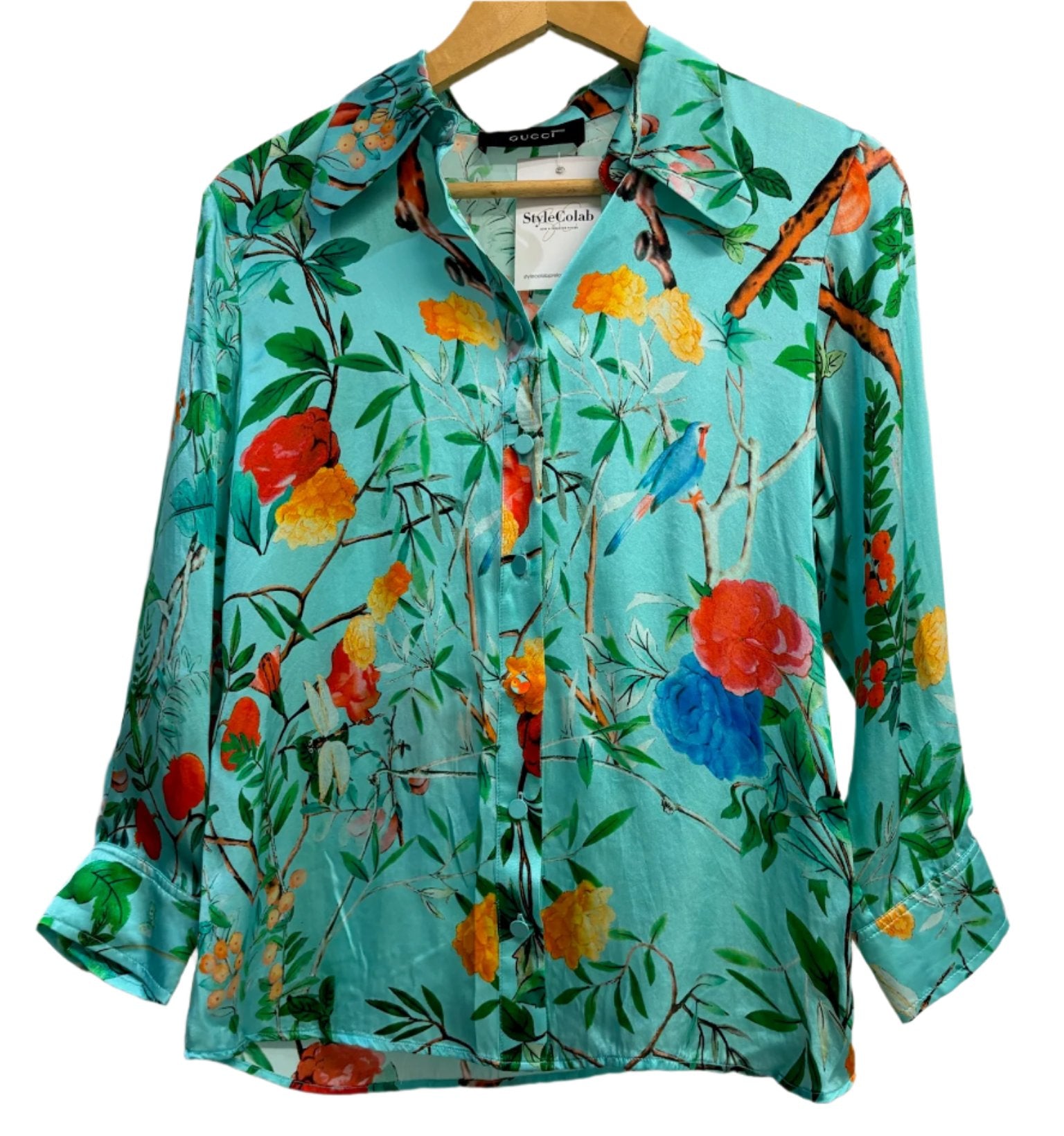 Gucci Blue Floral Silk Shirt S