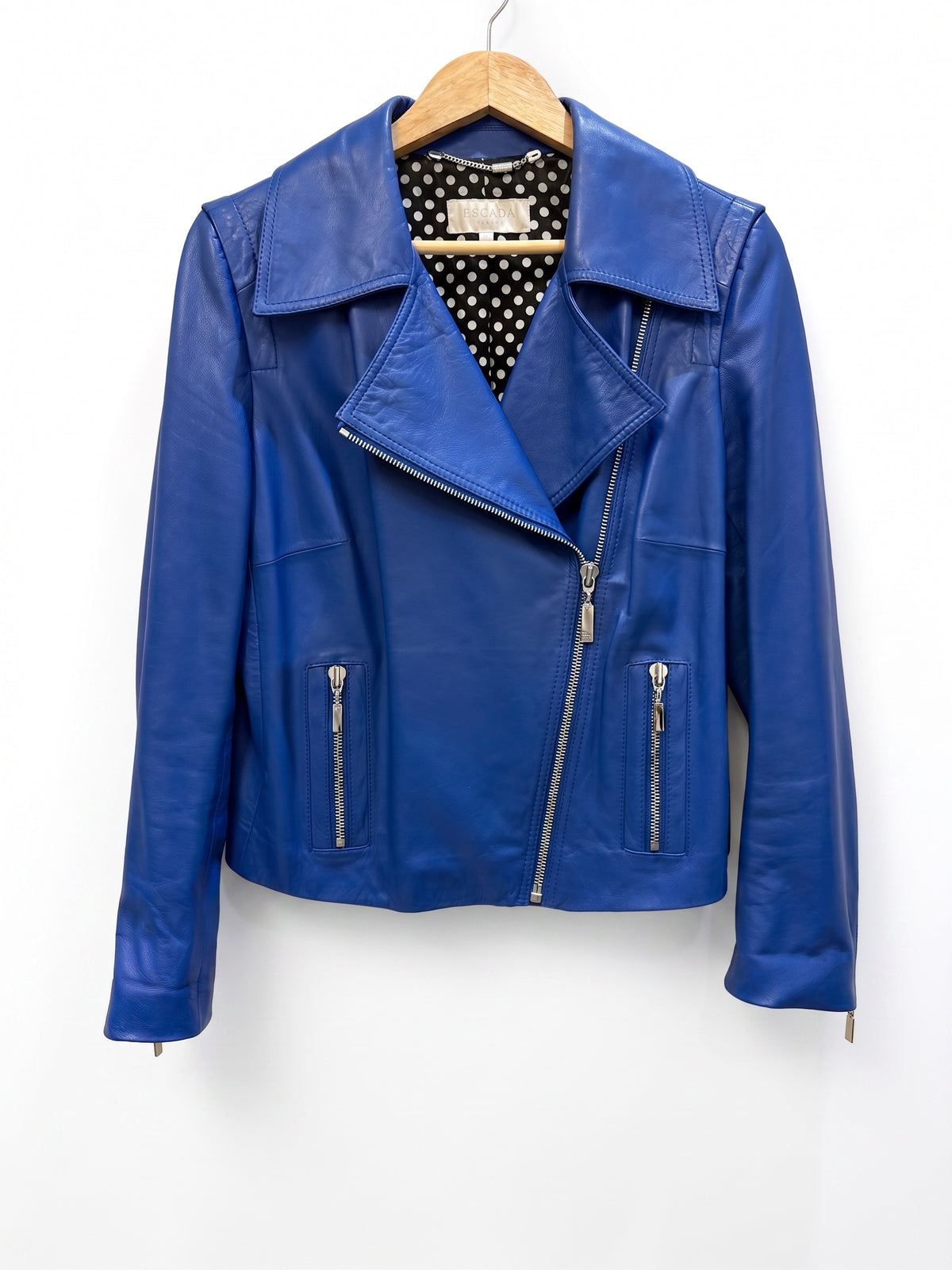 Escada Sport Yves Klein Blue Leather Biker Jacket 42