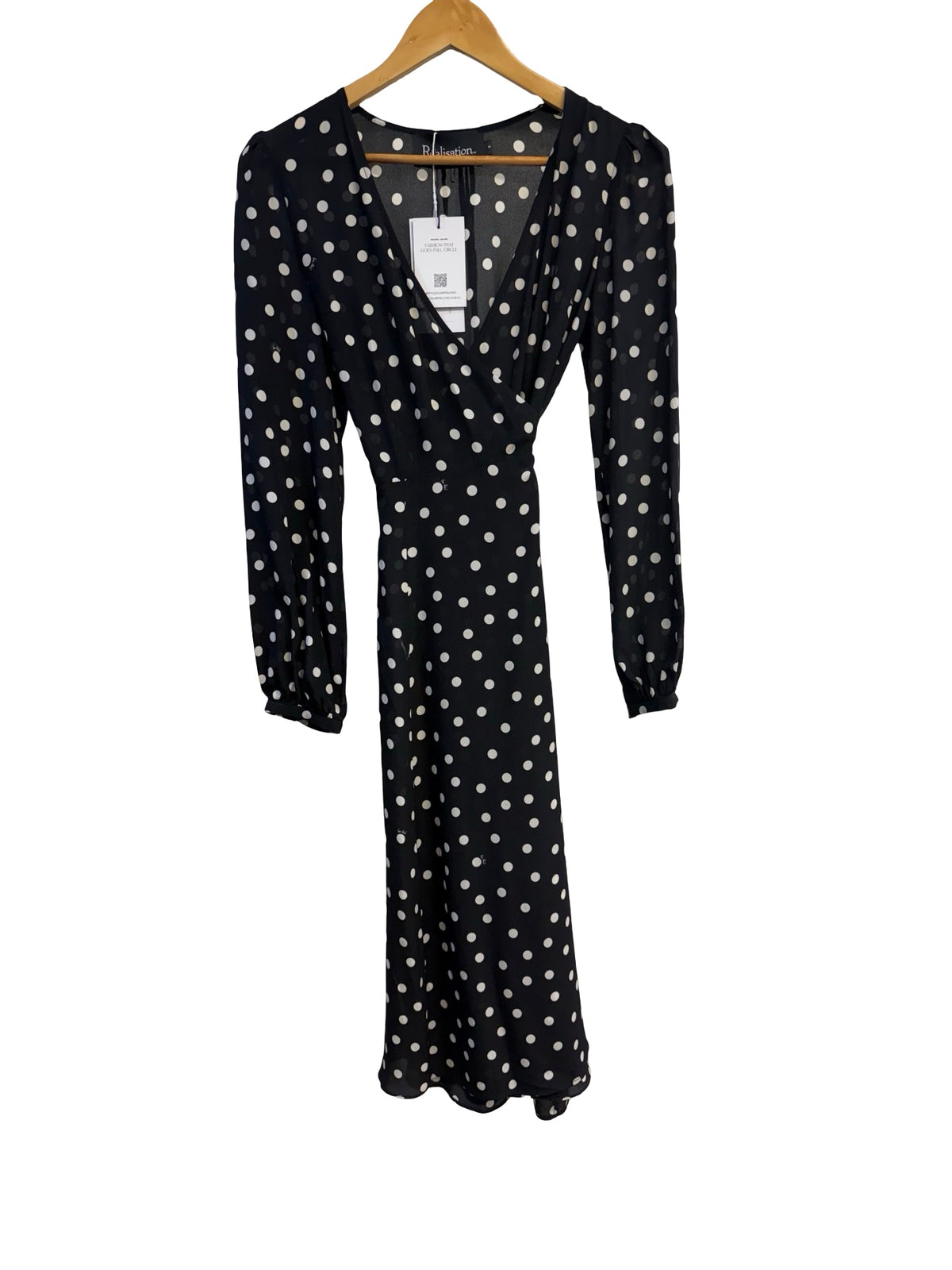 Realisation Par Black & White Polka Dot Silk Wrap Dress M