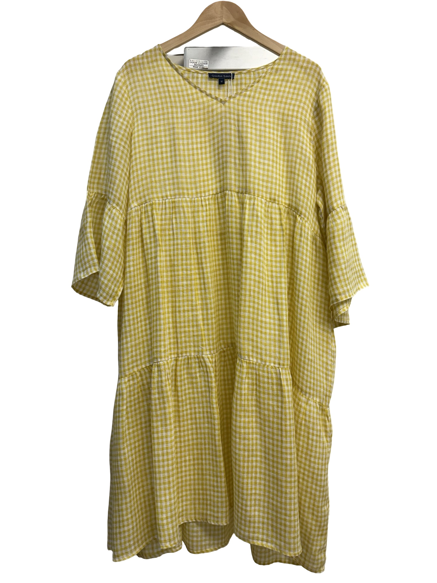 Gordon Smith Yellow Gingham Tiered Dress 12