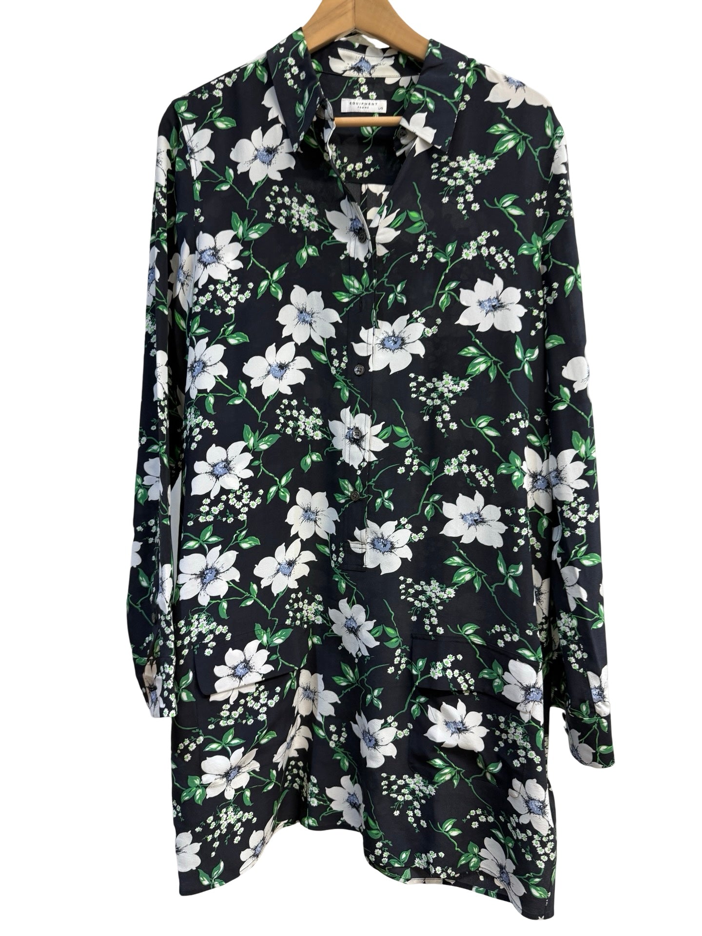 Equipment Black Floral Dress L