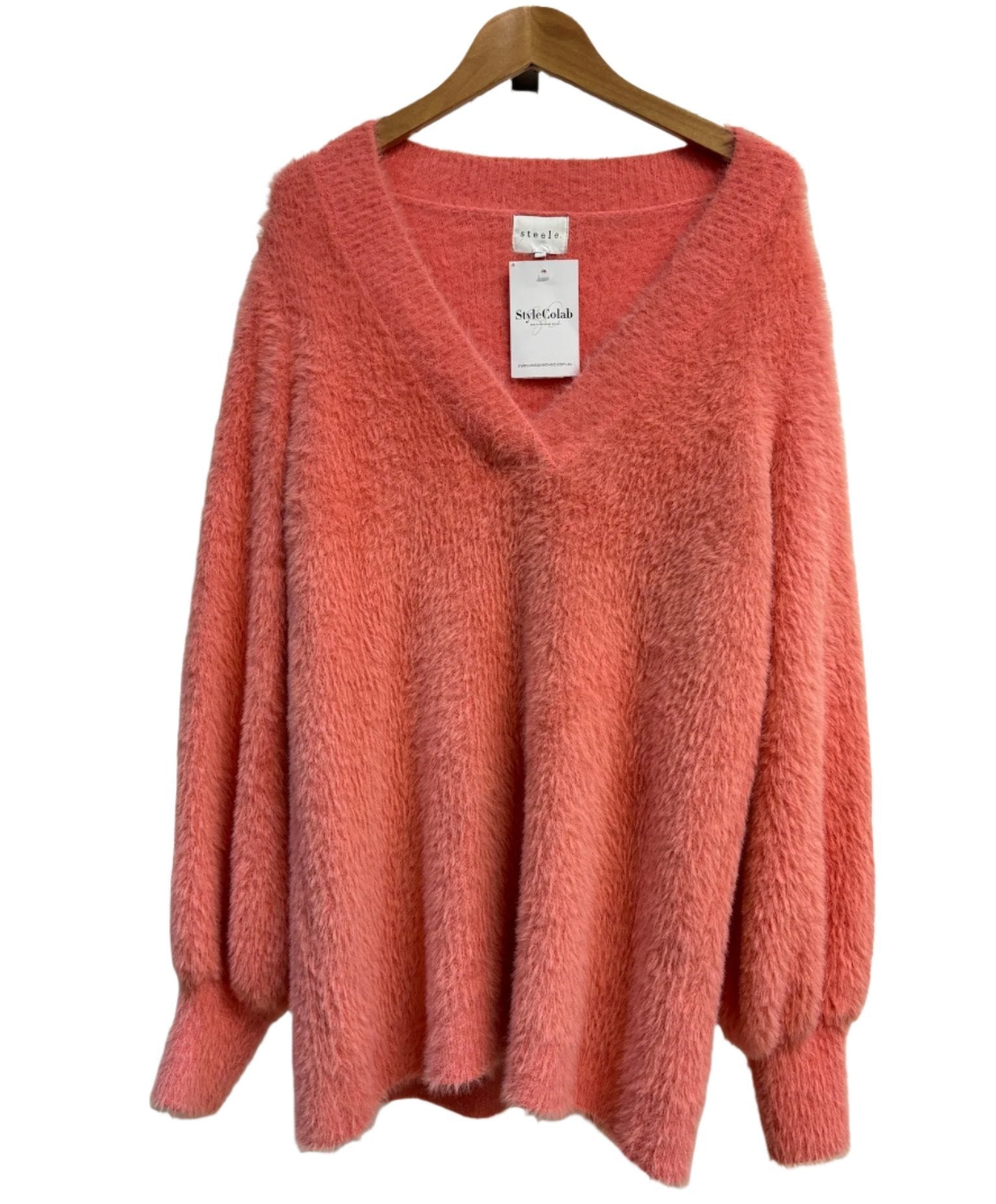 Steele Pink Fluffy V Neck Knit S