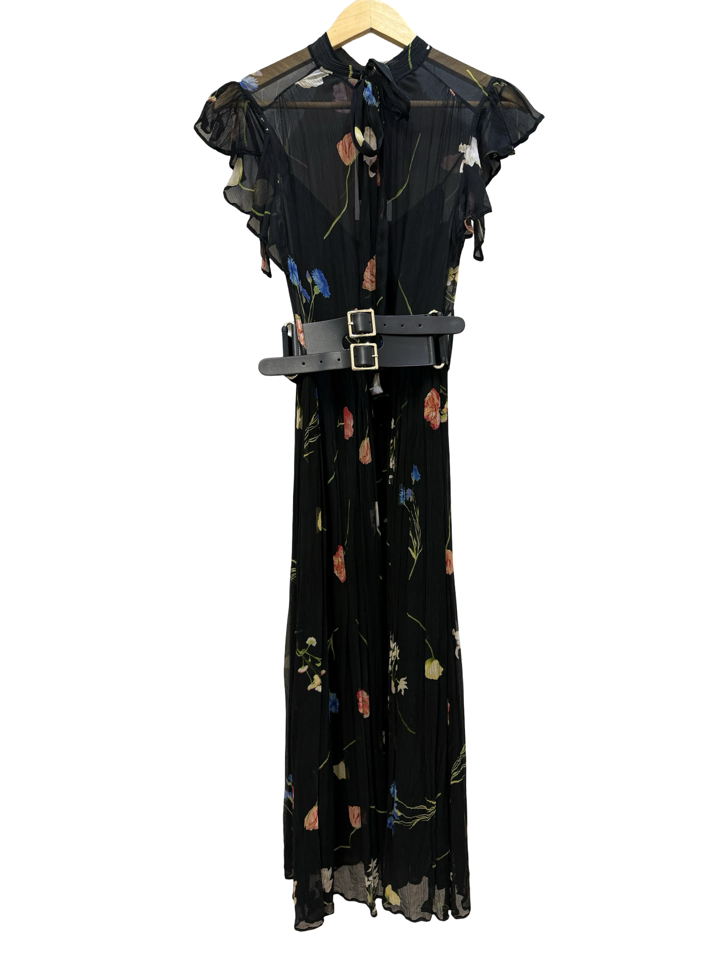 Leo Lin Black Floral Dress w/Belt 6