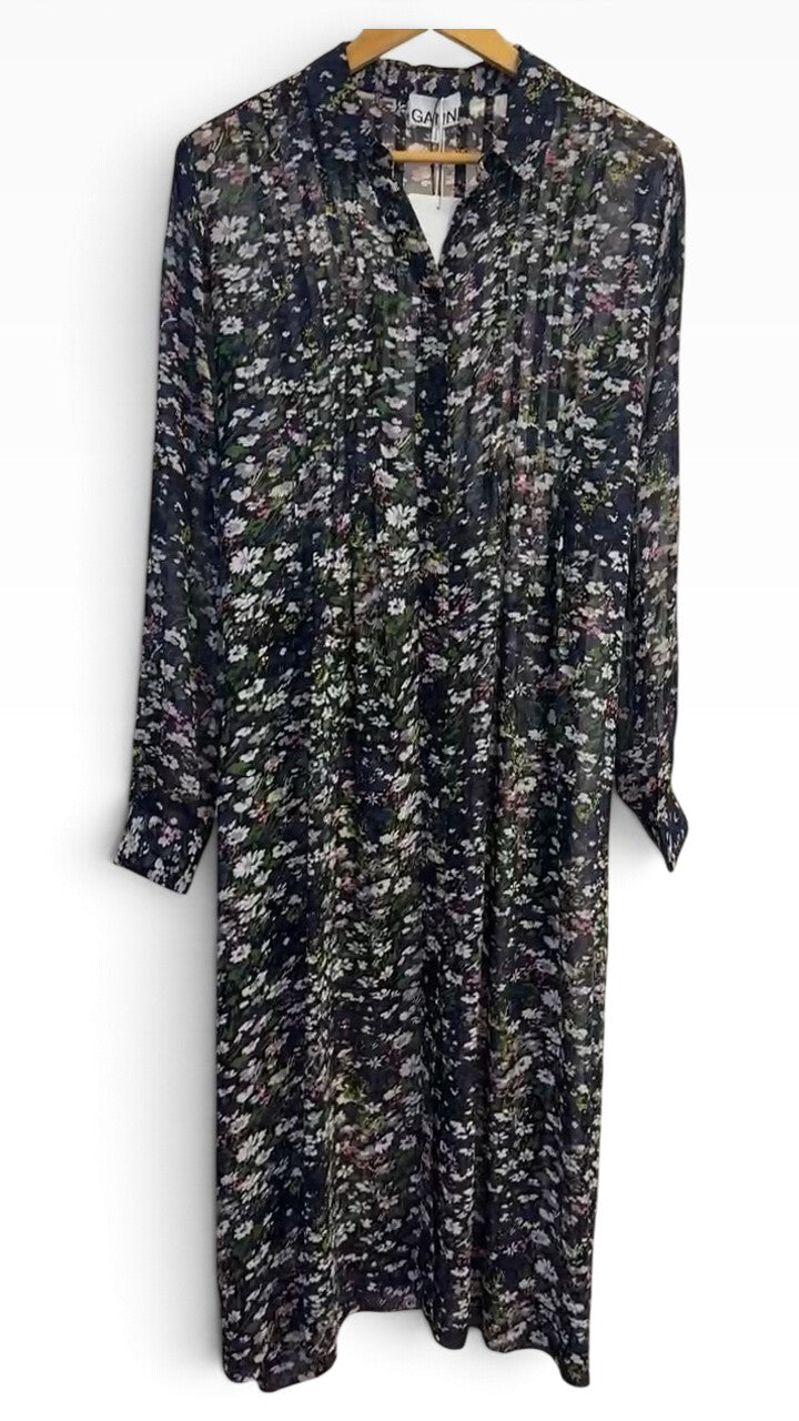 Ganni Black Floral Shirt Dress 40, 40"