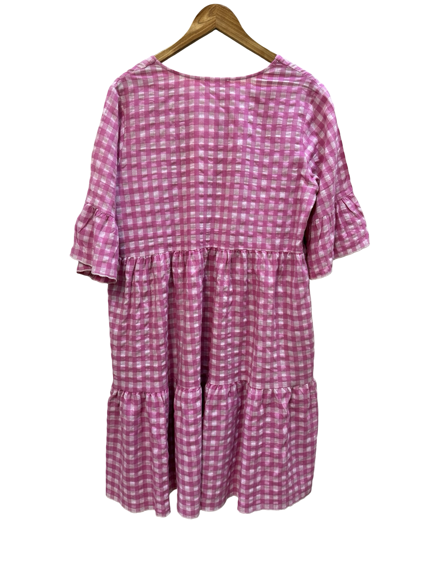 New Collection Pink Gingham Tiered Dress S