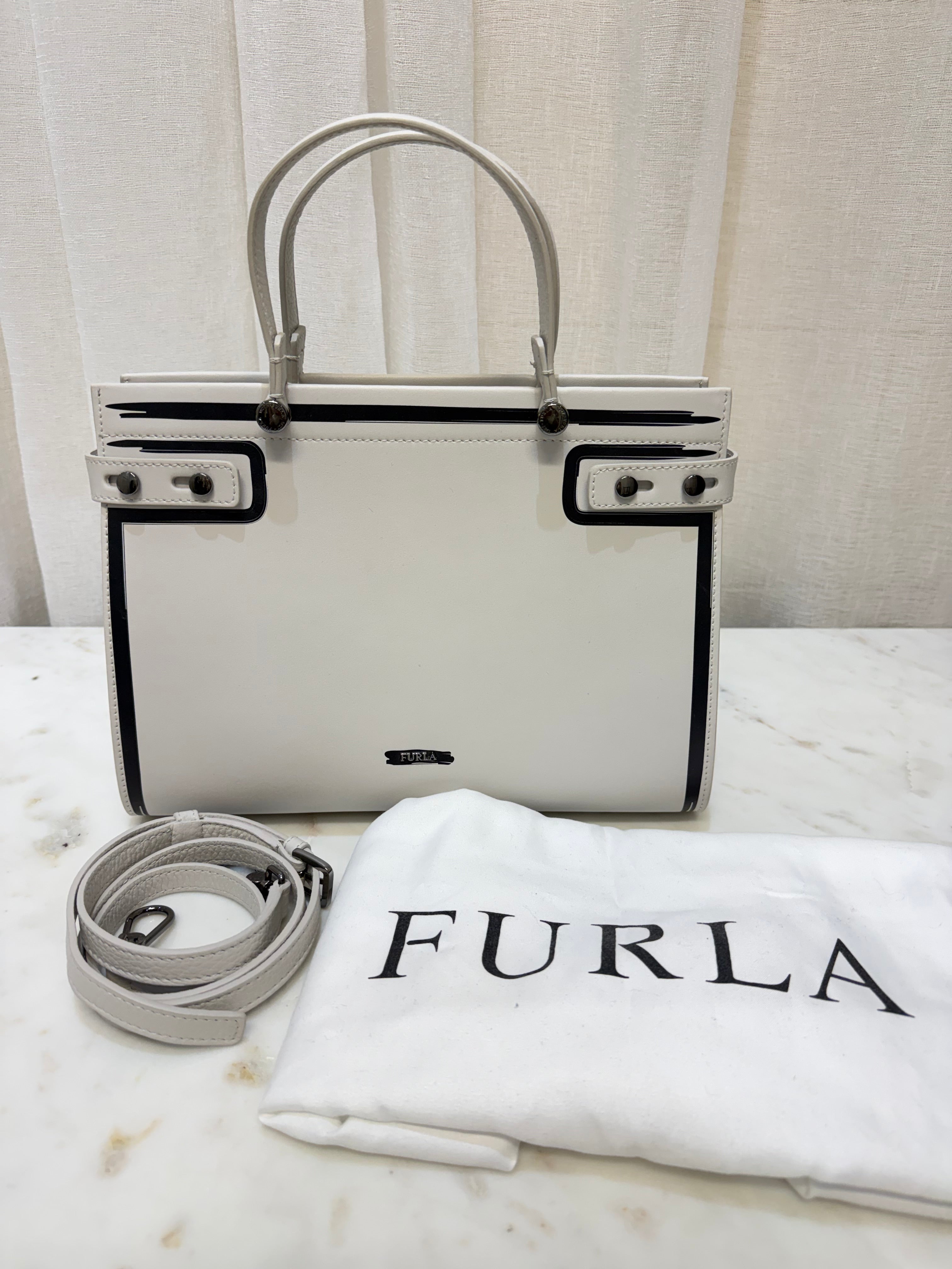 Furla White/Black Crossbody/Top Handle Bag