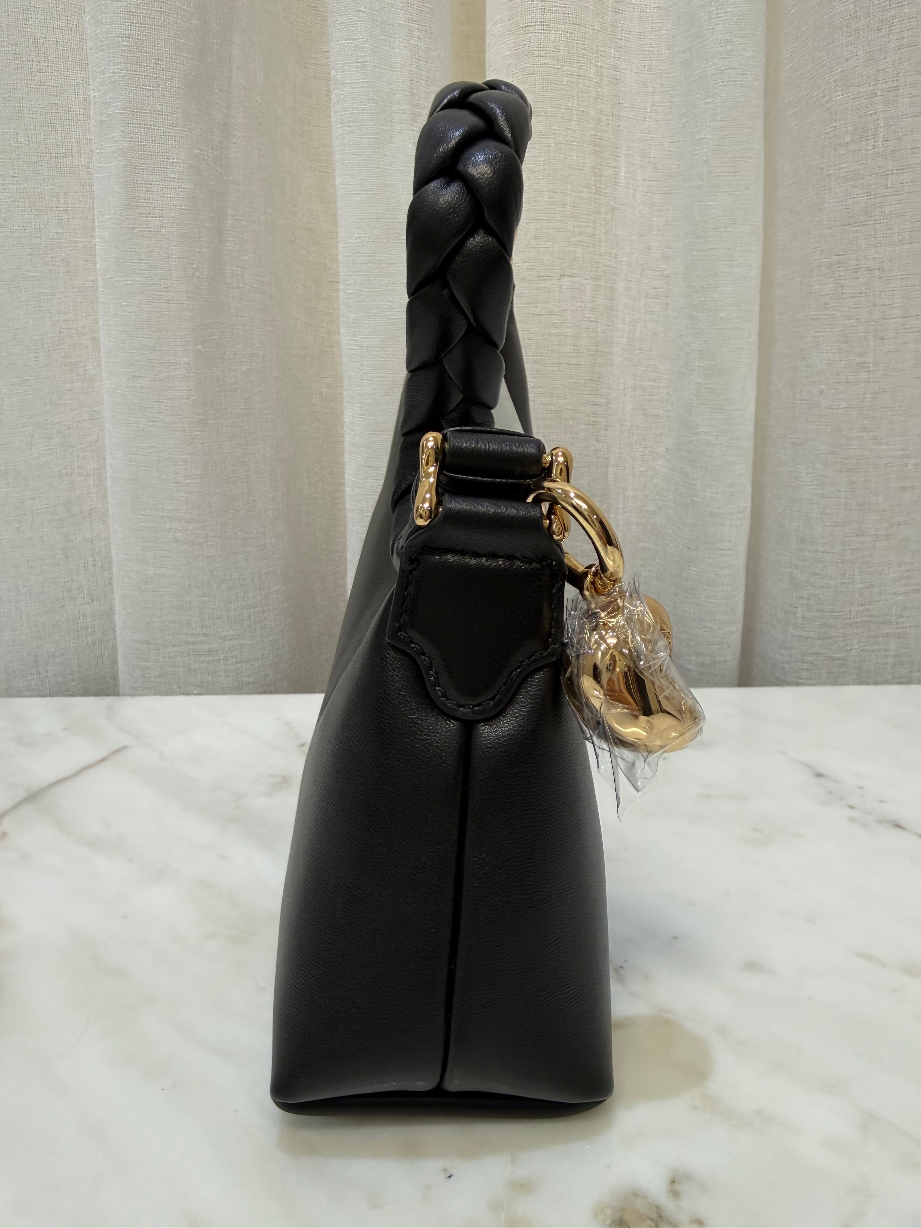 Aupen Black Handbag With Braided Strap