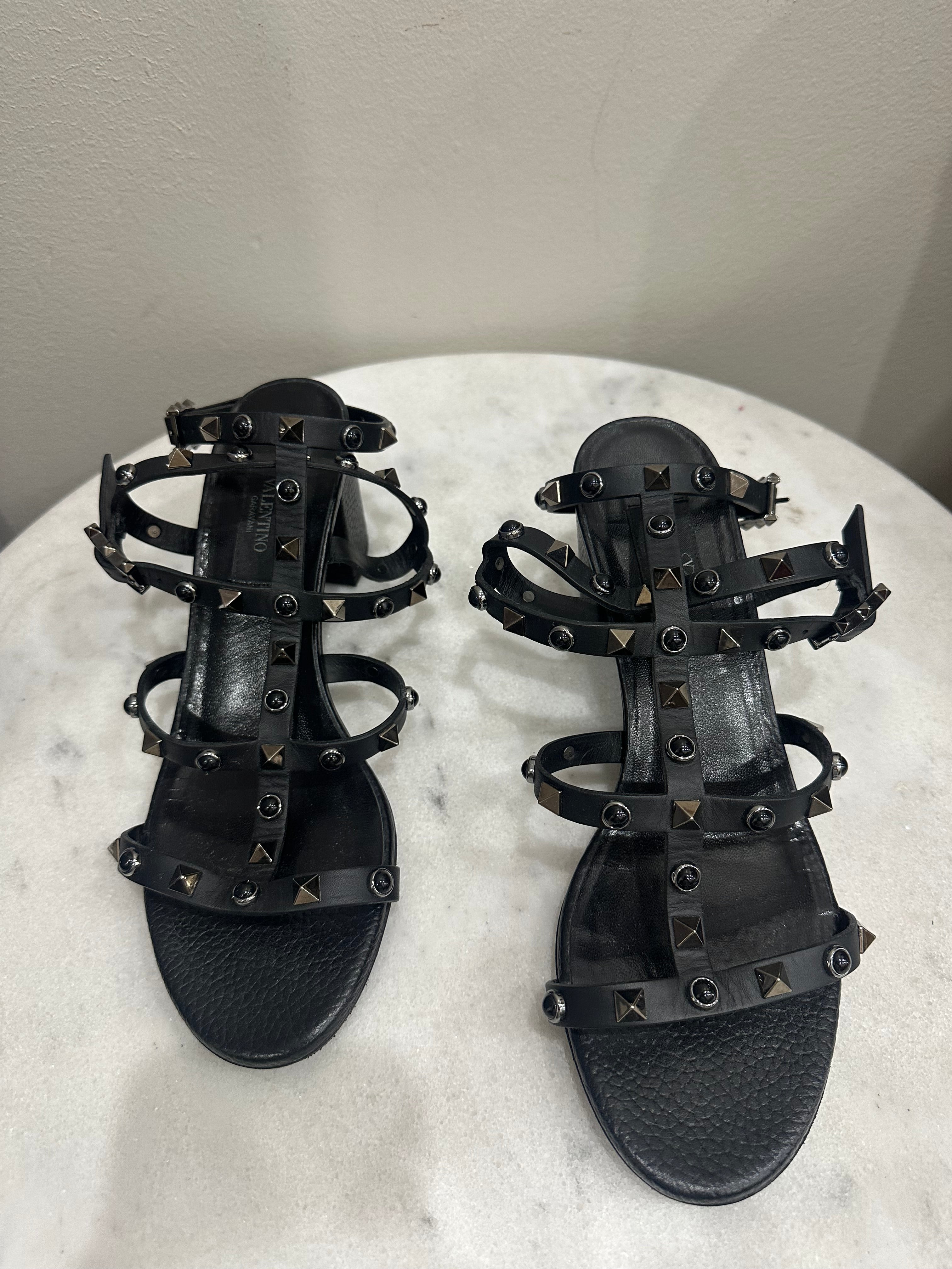 Valentino Black Rockstud  Sandals Size 37