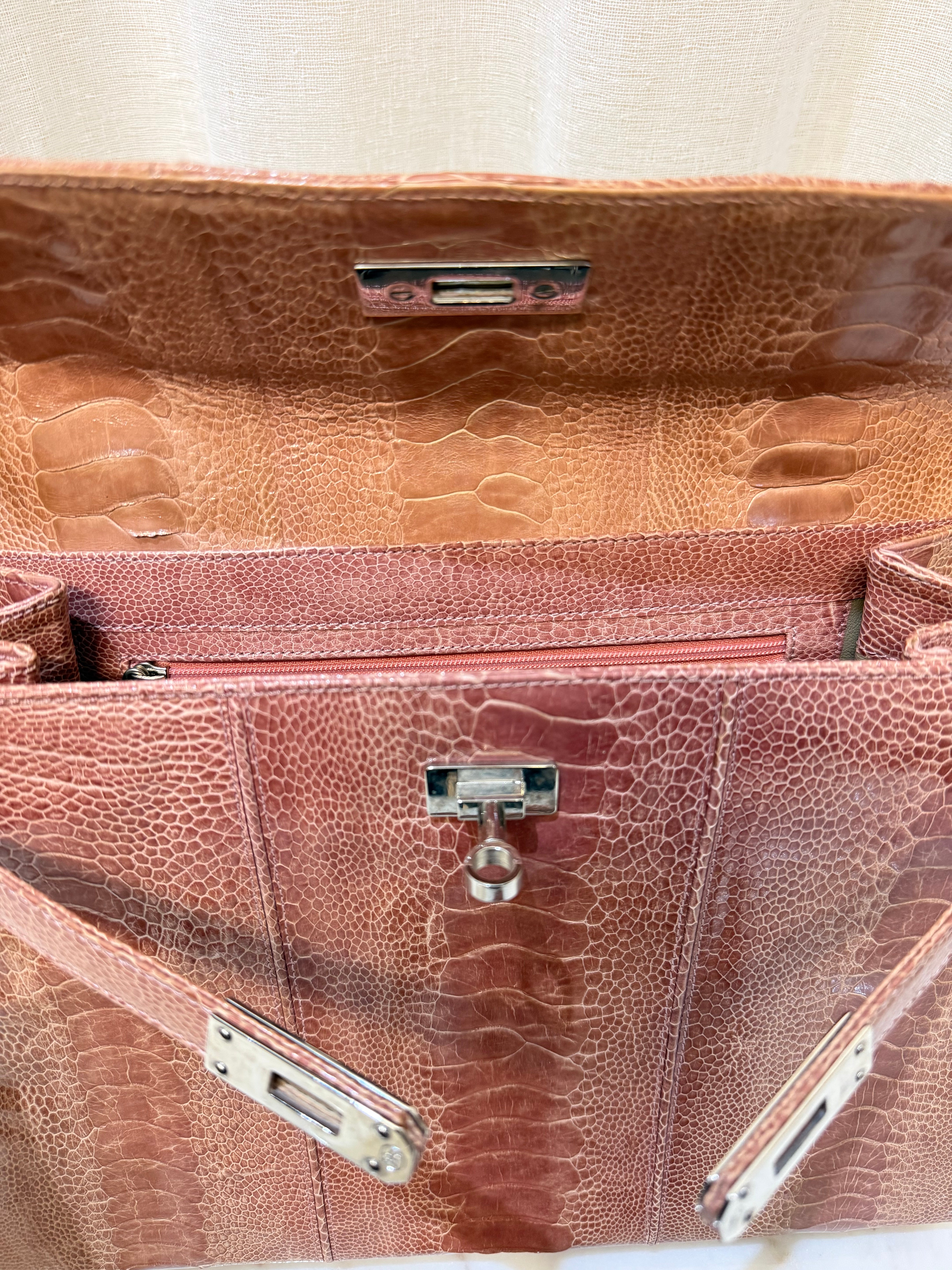Lorenzi Orange Osterich Leather Bag